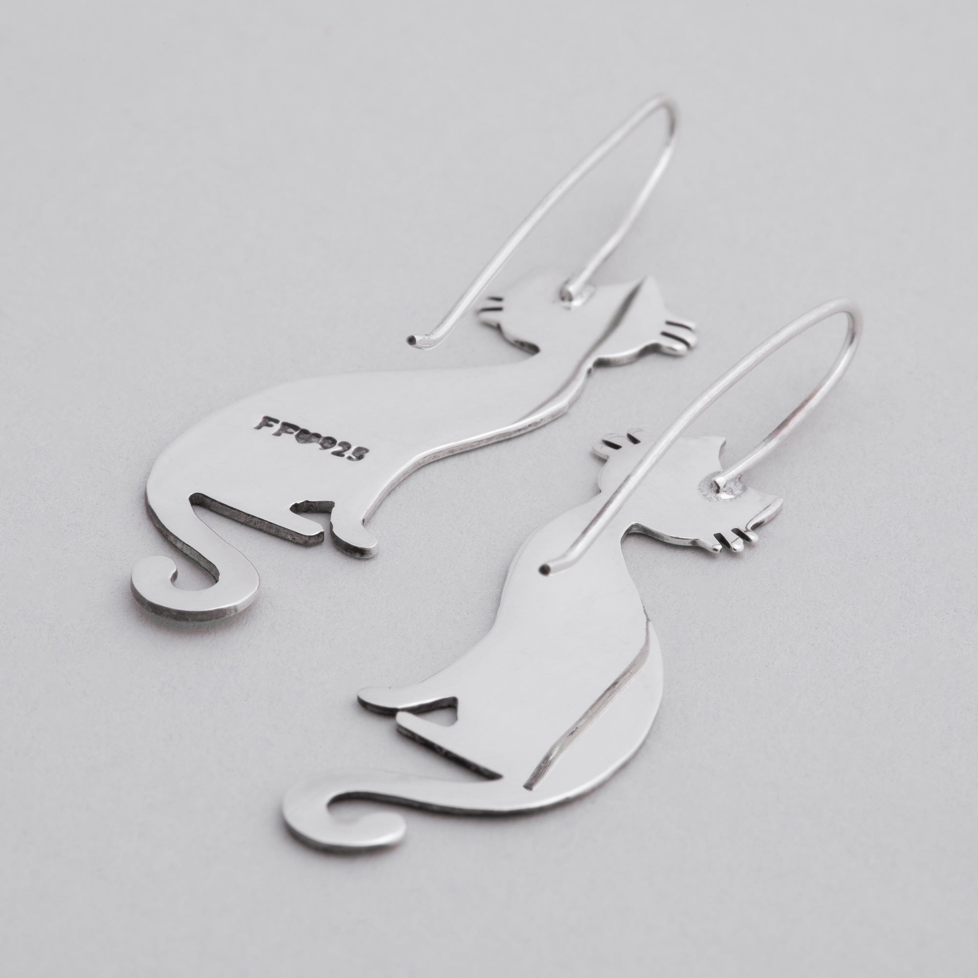 Premium Sterling Silver Cat Earrings - Elegant Feline Silhouette