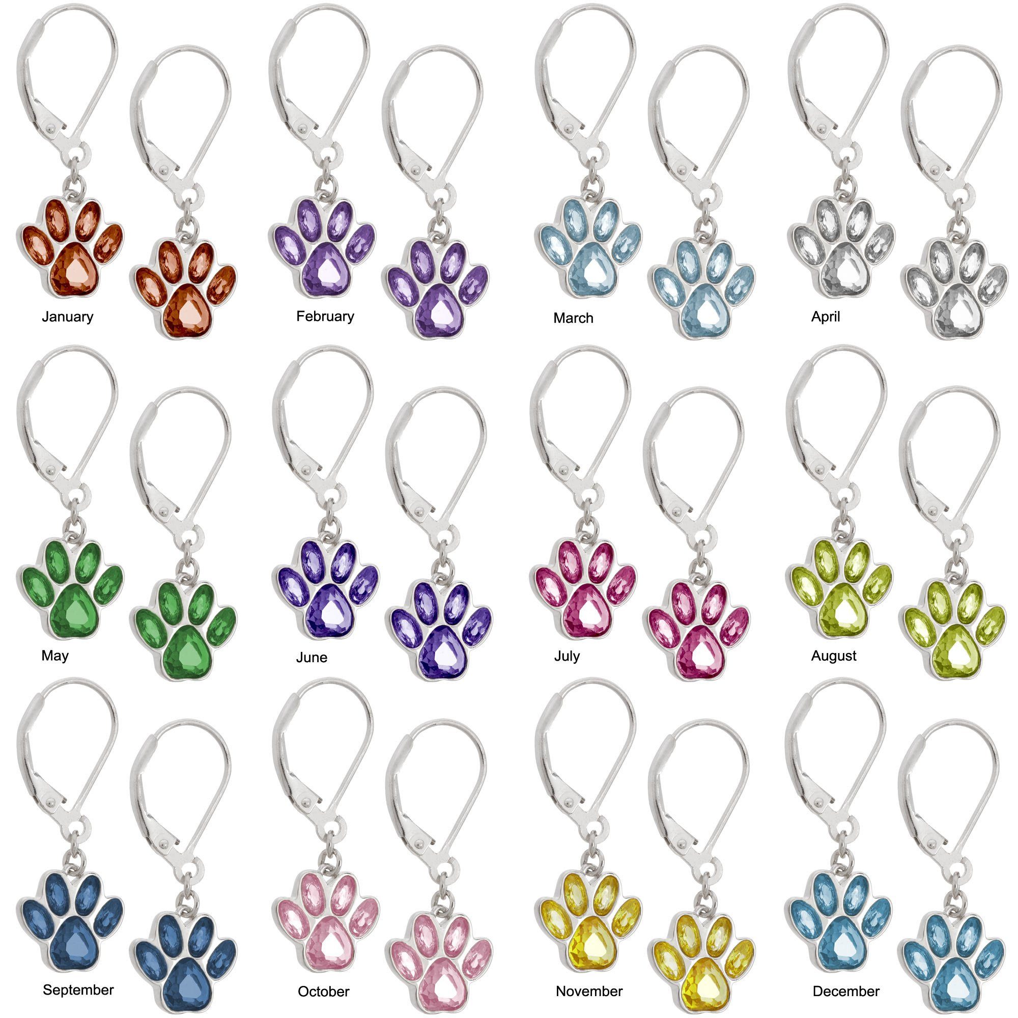 Premium Paw Print Birthstone Dangling Earrings | Fair Trade & Handmade