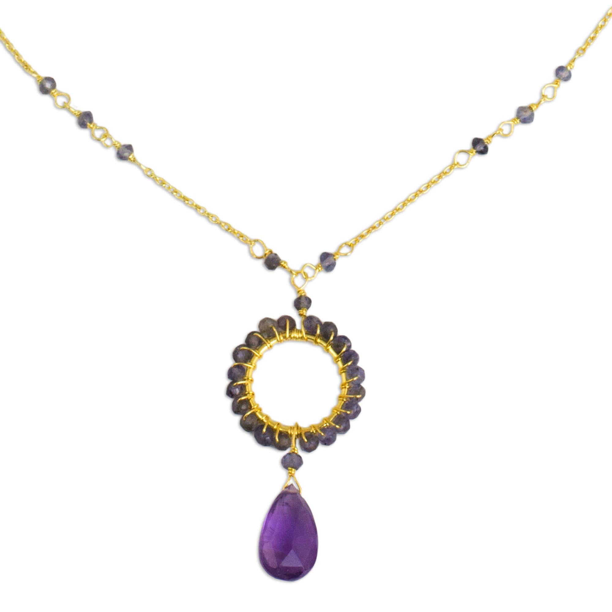 Premium Iris Rain 24K Gold Plated Amethyst & Iolite Necklace