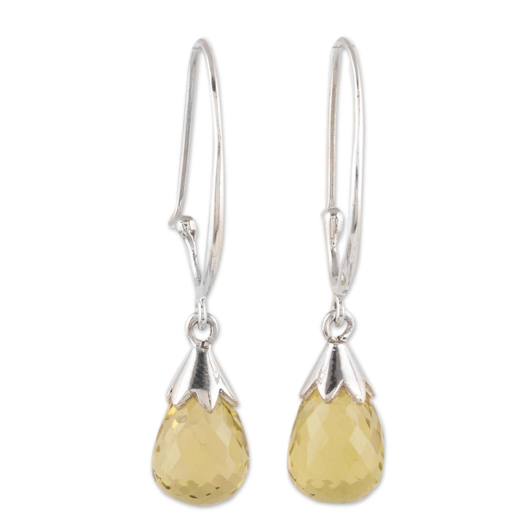 Premium Glittering Dew 10-Carat Lemon Quartz Dangle Earrings - Handcrafted in India