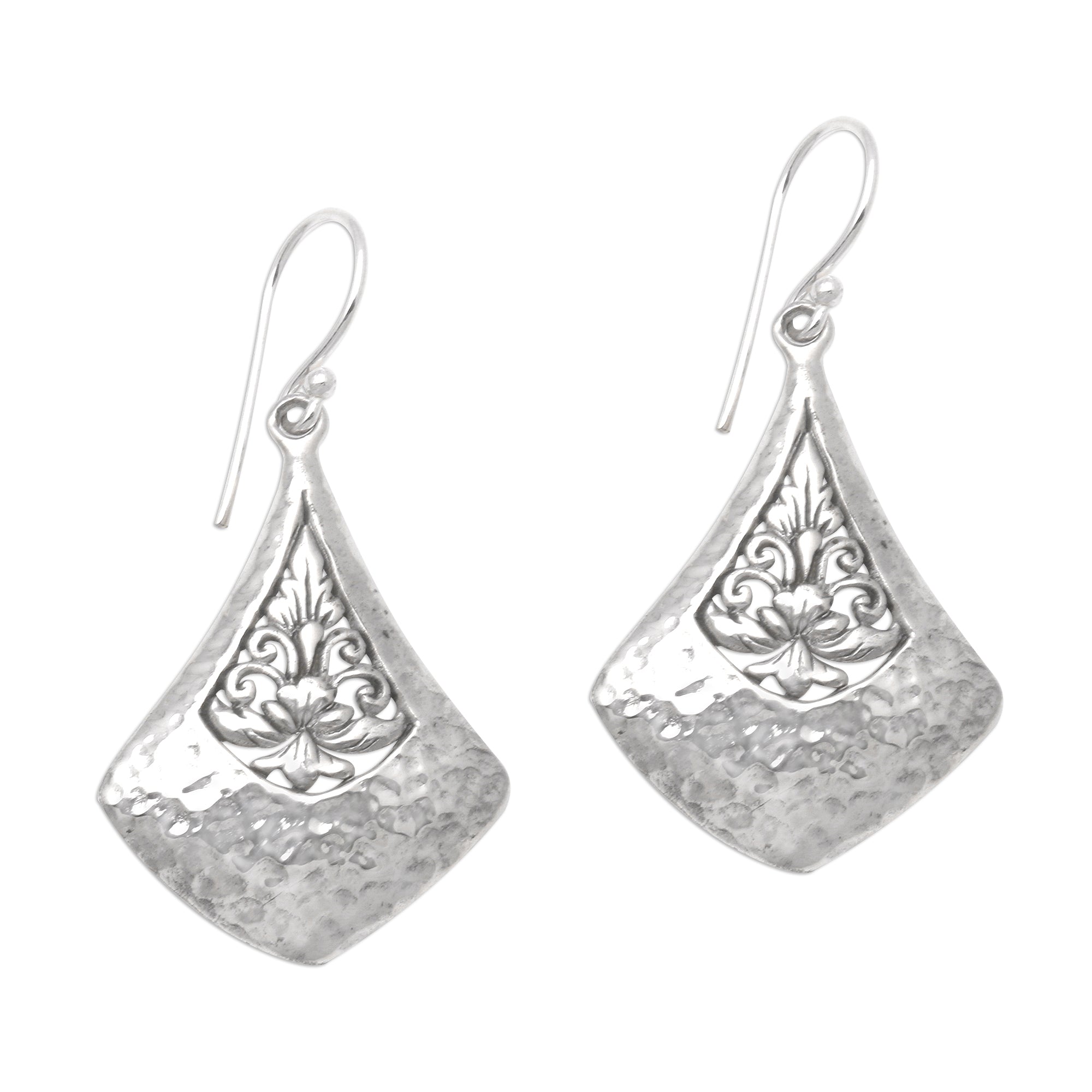 Premium Floral Kite Sterling Silver Dangle Earrings - Handcrafted in Bali