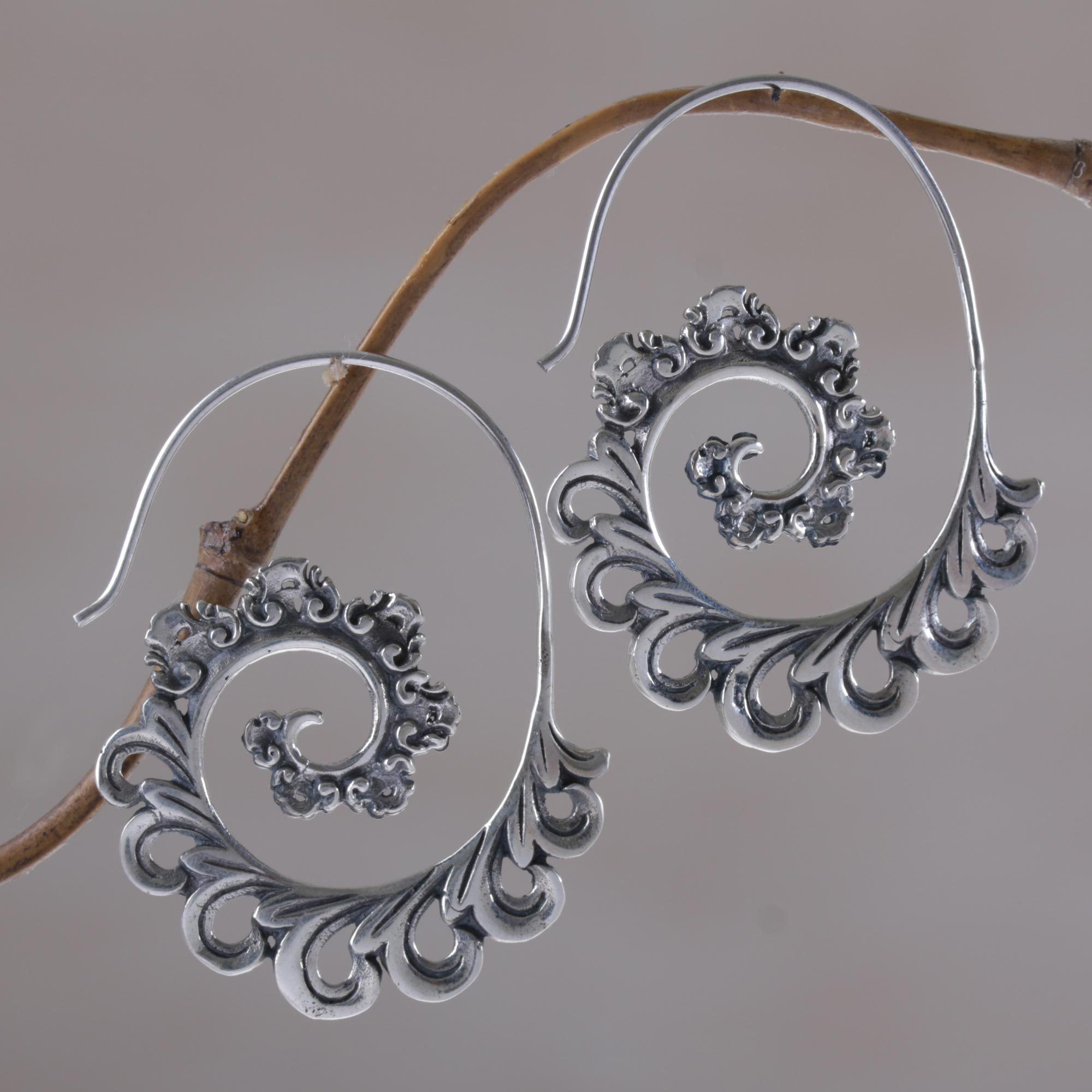 Premium Paisley Ferns Half Hoop Earrings - Handcrafted Sterling Silver