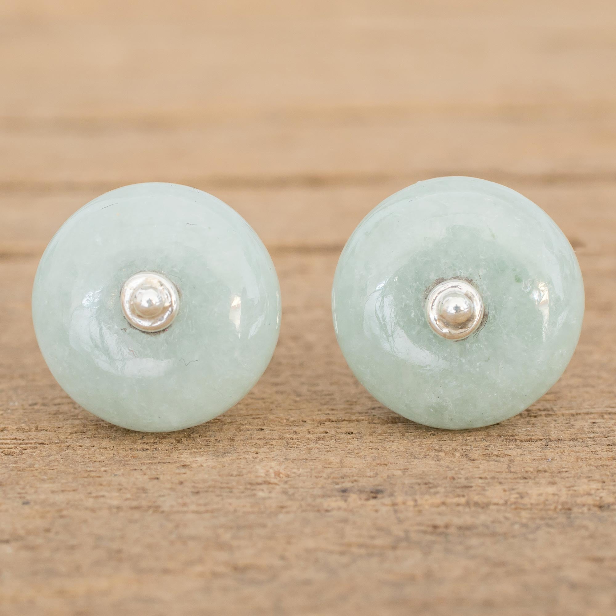 Premium Mayan Apple Green Jade Stud Earrings - Handcrafted in Guatemala