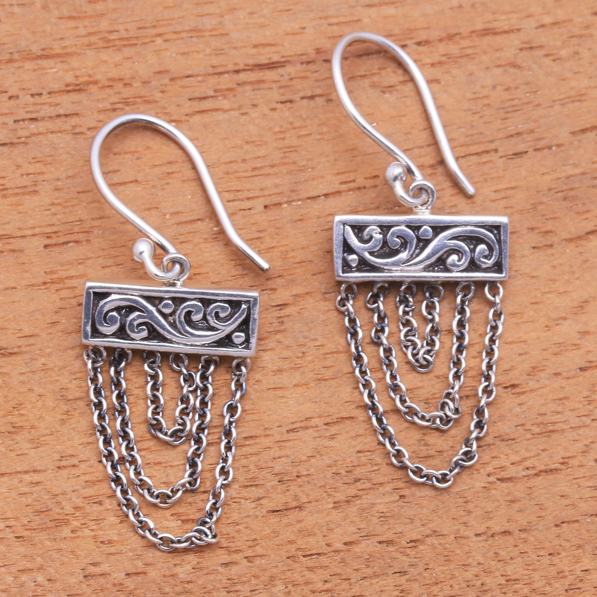 Premium Bali Sterling Silver Chain Dangle Earrings – Handcrafted Elegance