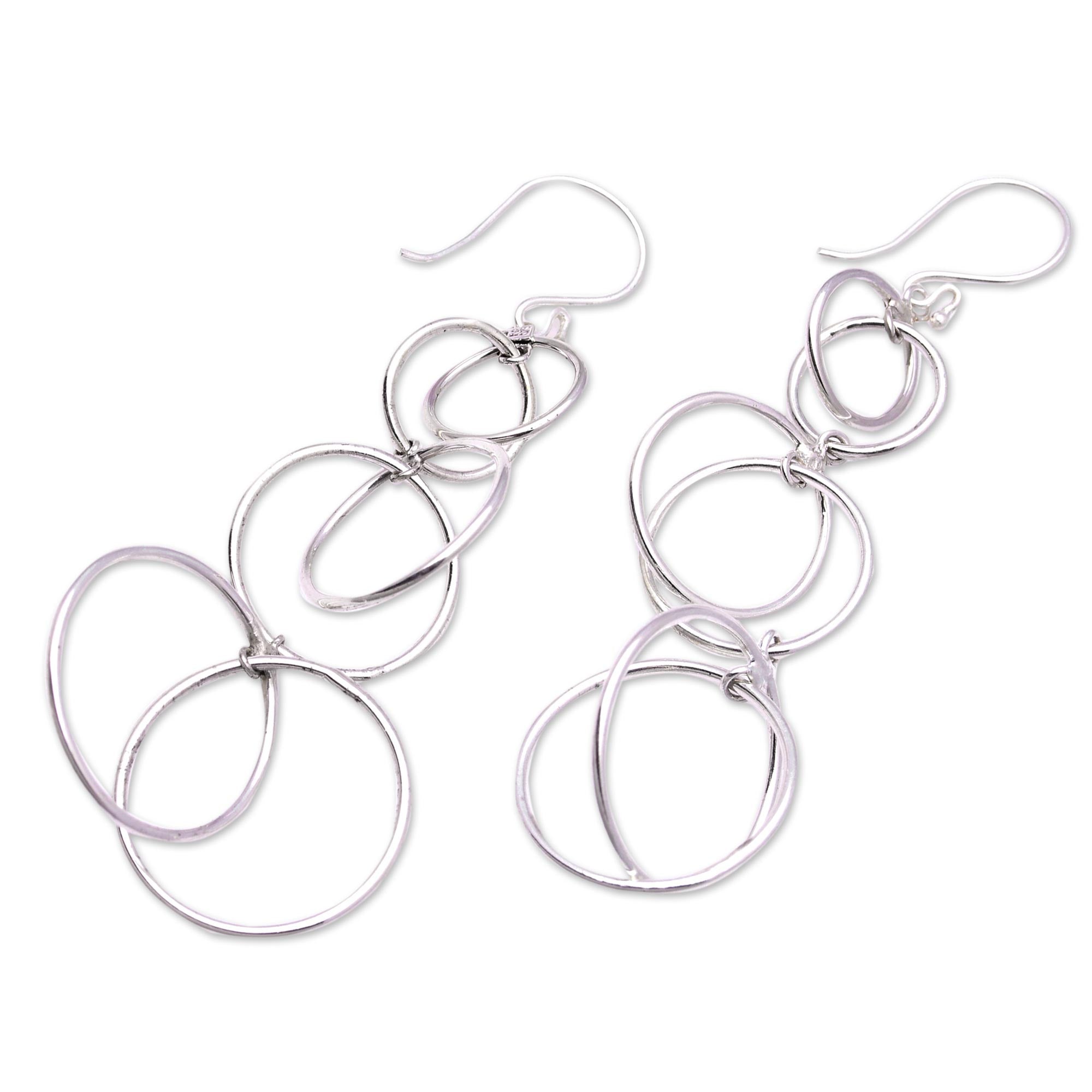 Premium Interlocking Orbits Sterling Silver Dangle Earrings - Handcrafted in Bali