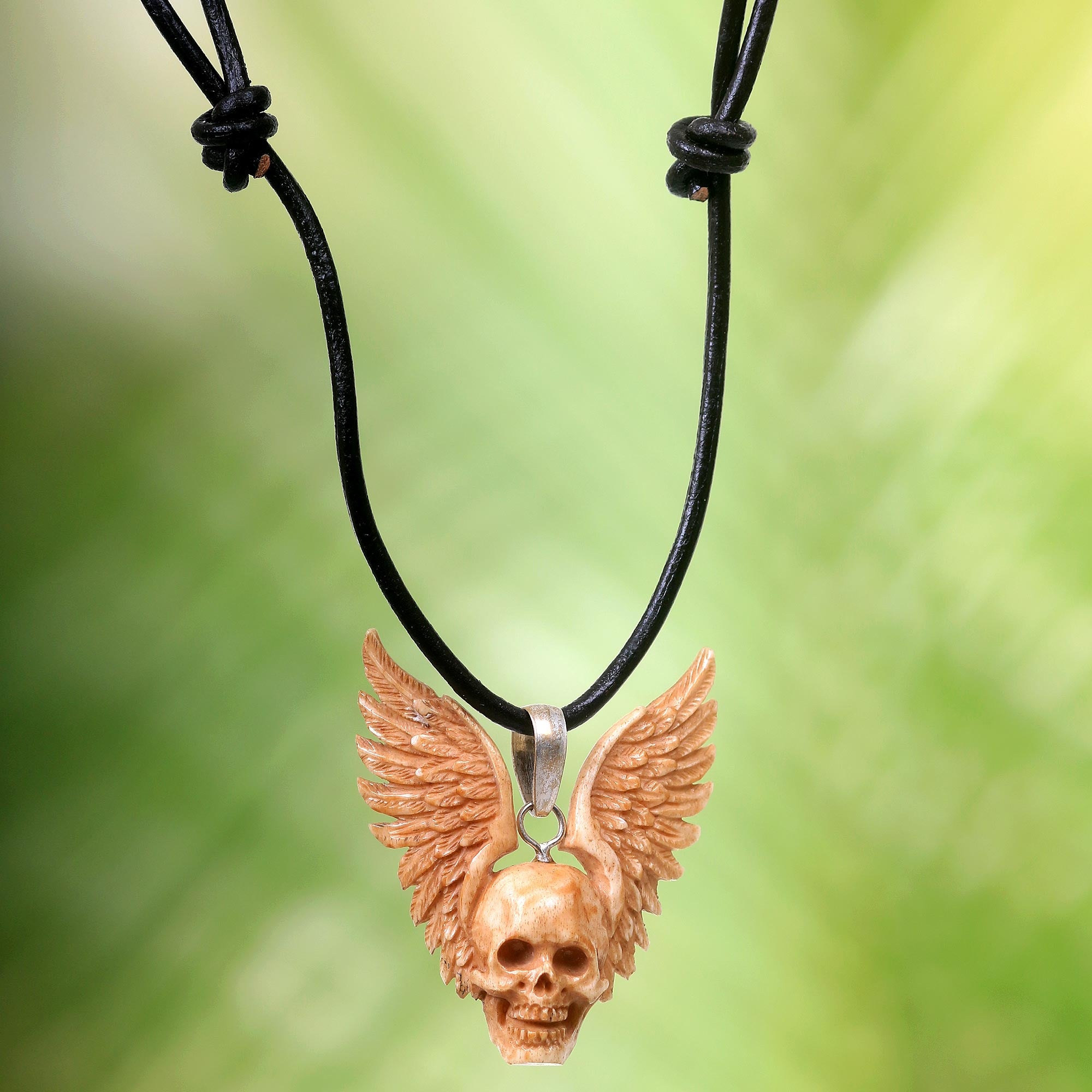 Premium Winged Skull Bone Pendant Necklace - Handcrafted Statement Piece