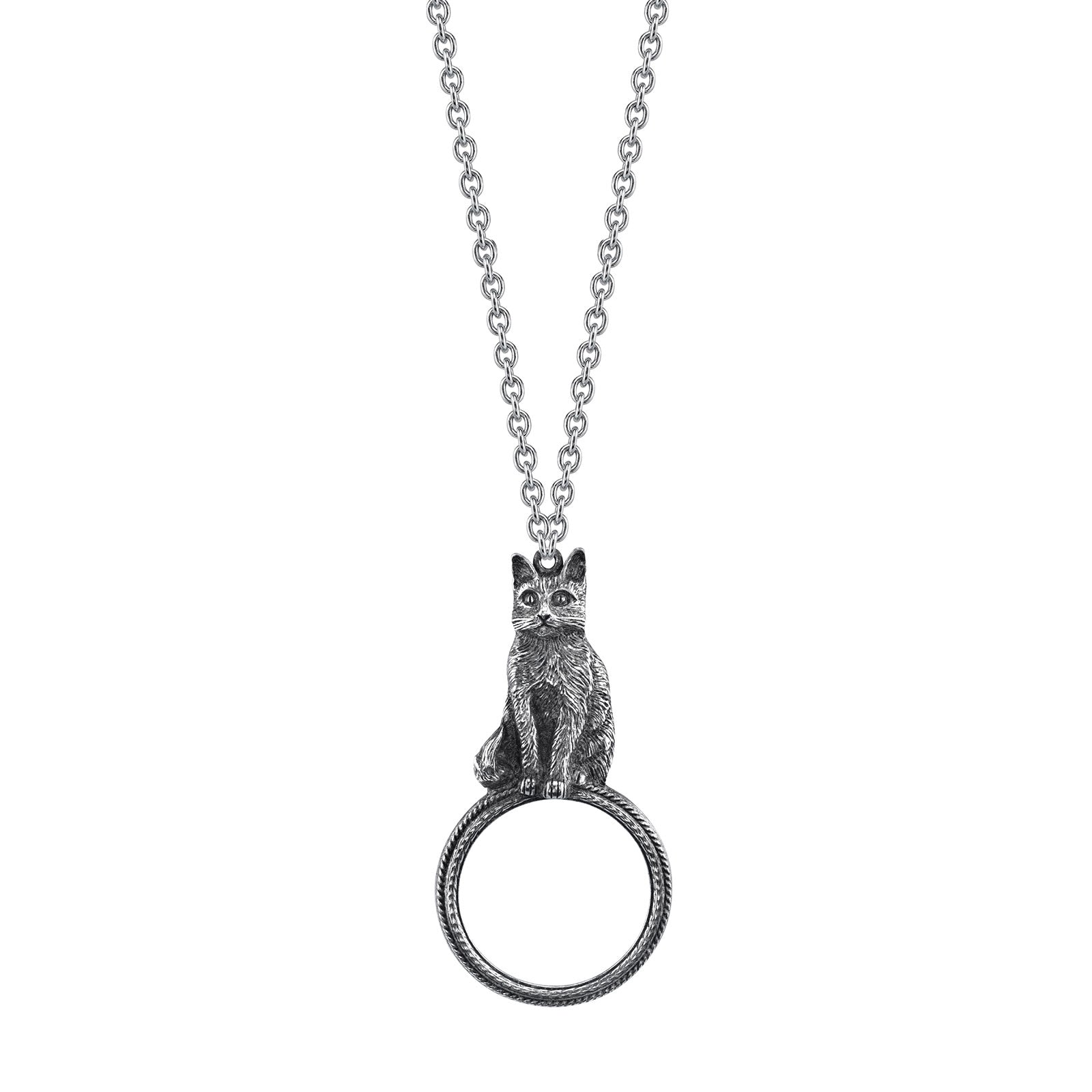 Premium 1928 Jewelry® Pewter Cat Magnifying Glass Pendant Necklace - 30In