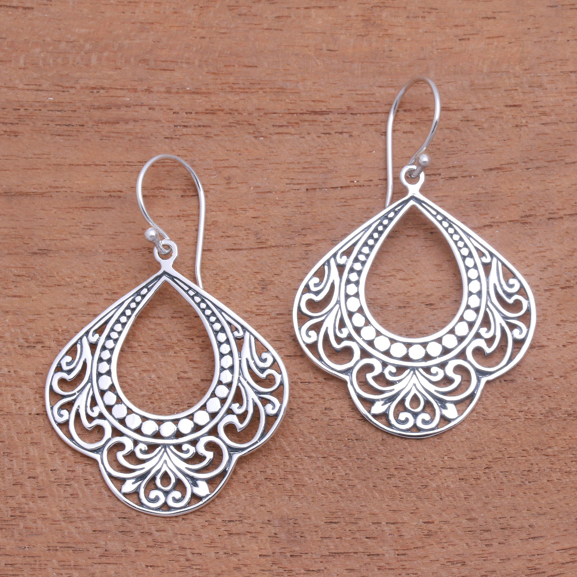 Premium Bali Sterling Silver Dangle Earrings with Intricate Openwork Design