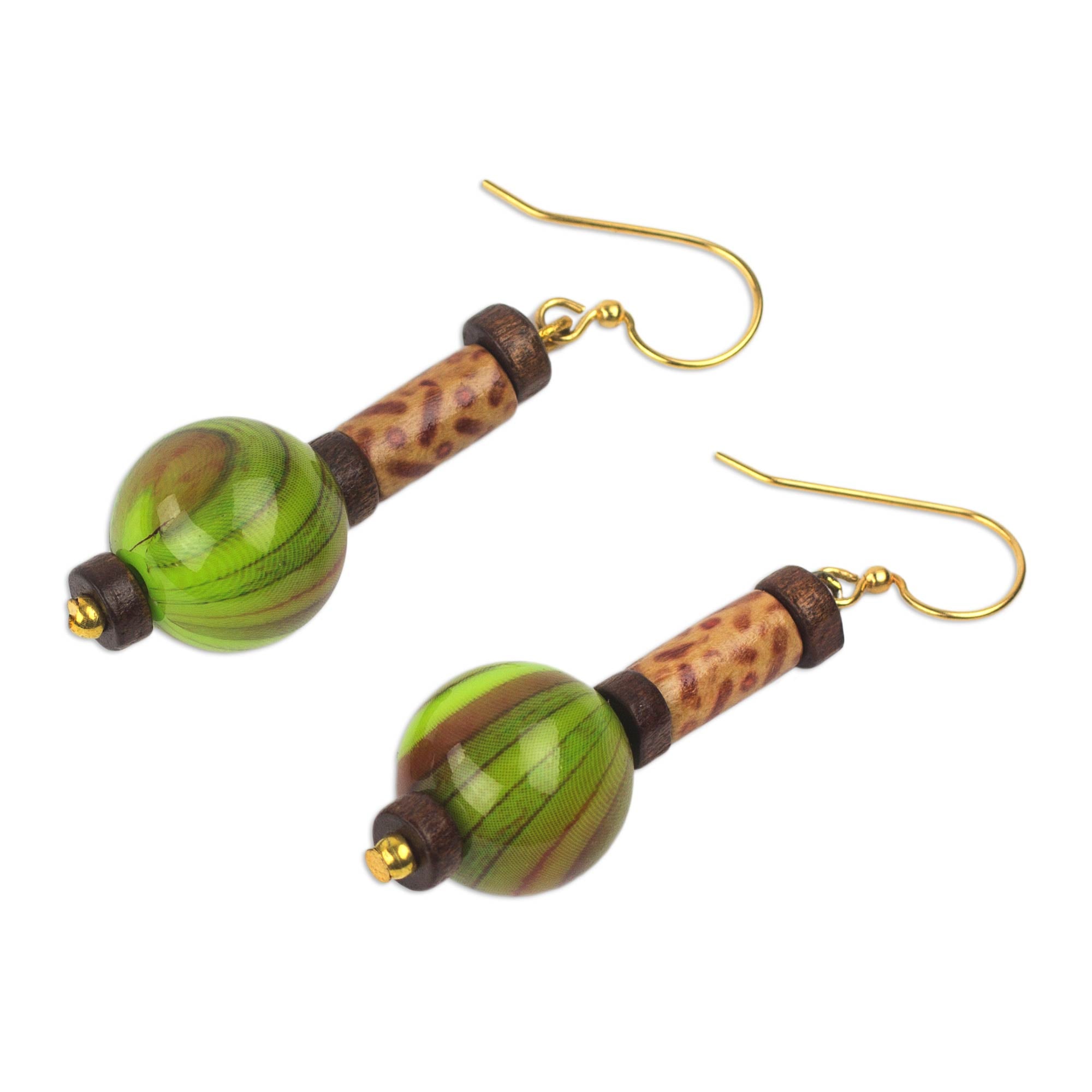 Premium Handcrafted Sese Wood & Recycled Plastic Dangle Earrings