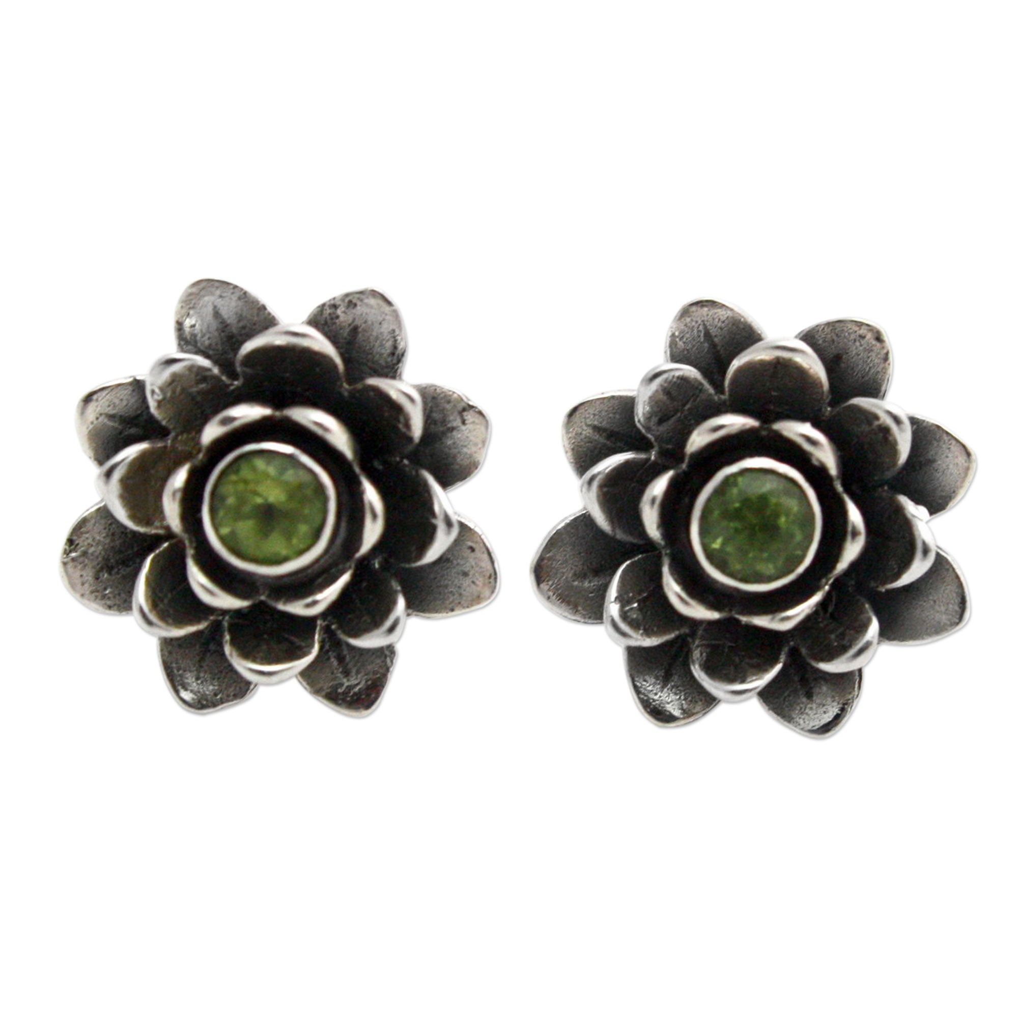 Premium Lotus Peridot Sterling Silver Earrings