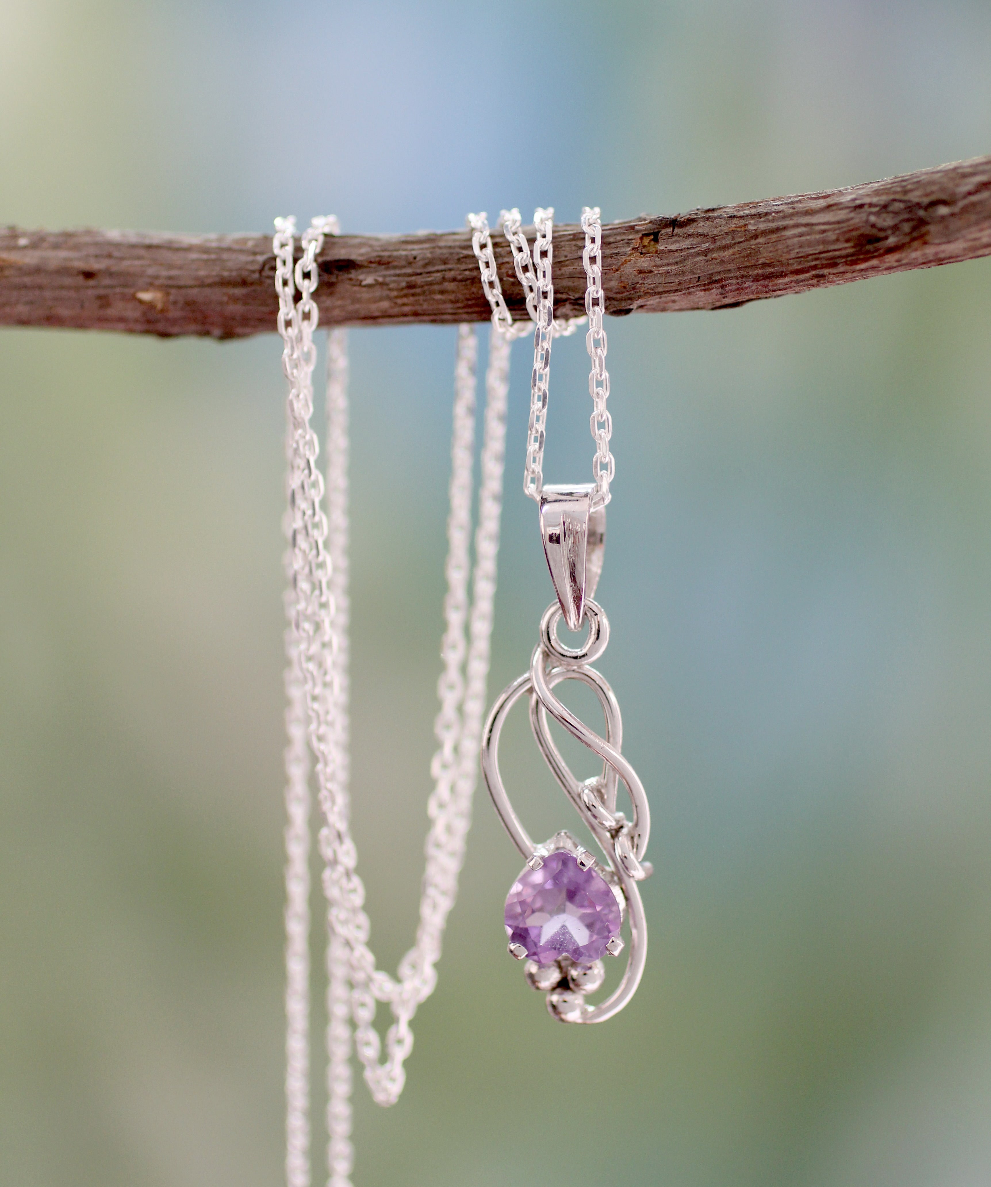 Premium Shy Heart Amethyst Necklace - Sterling Silver Modern Jewelry