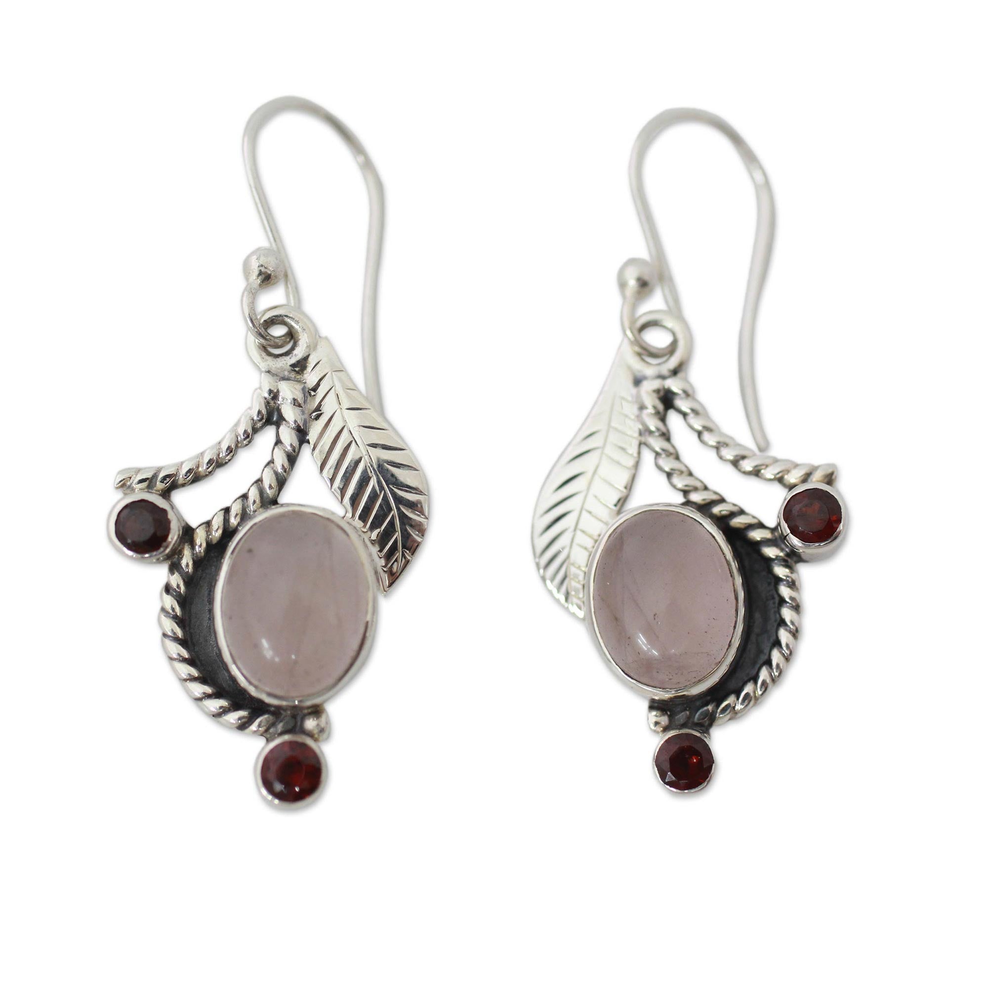 Premium Dew Blossom Handmade Earrings - Rose Quartz & Garnet