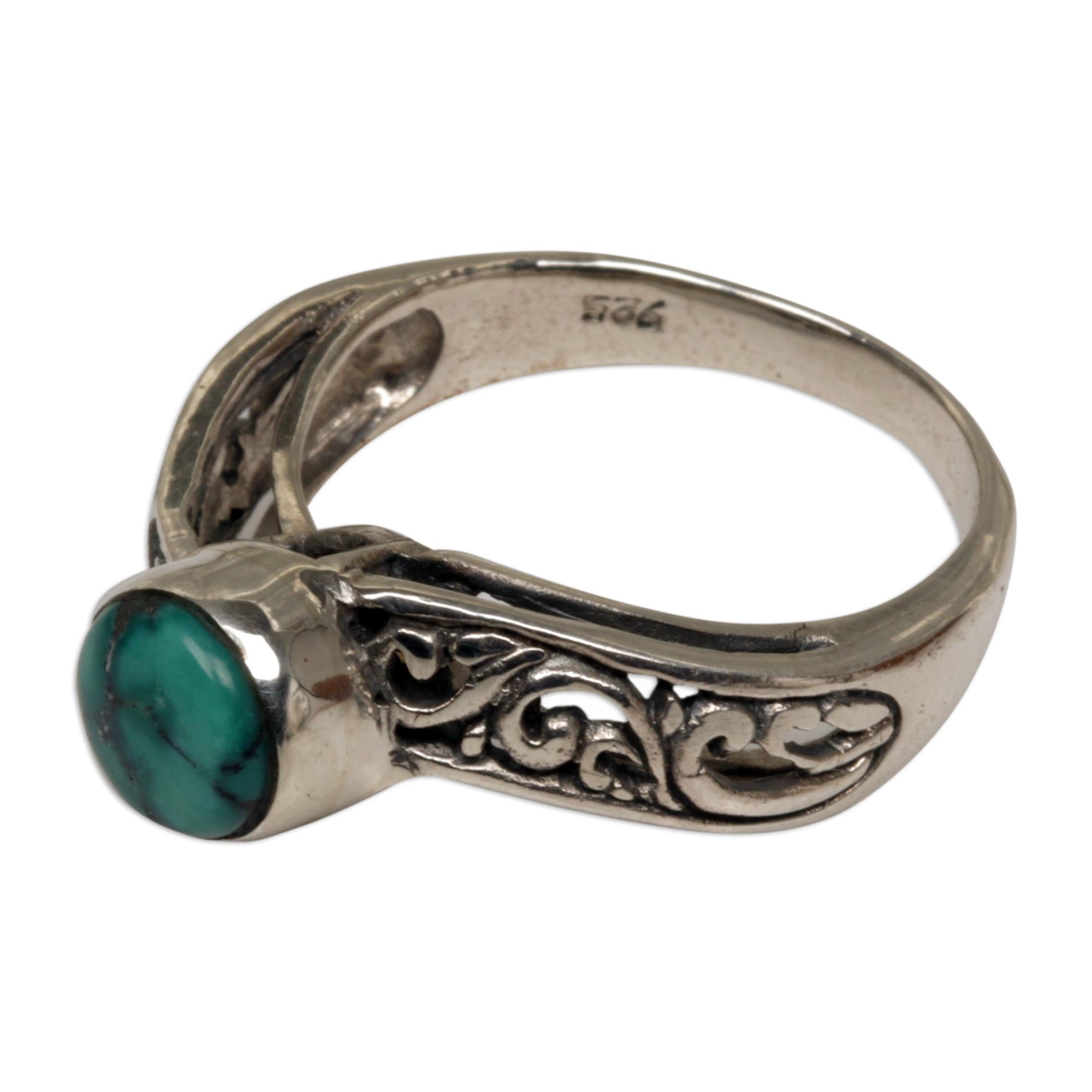 Premium Bali Vines Turquoise Silver Ring - Handcrafted Indonesian Jewelry