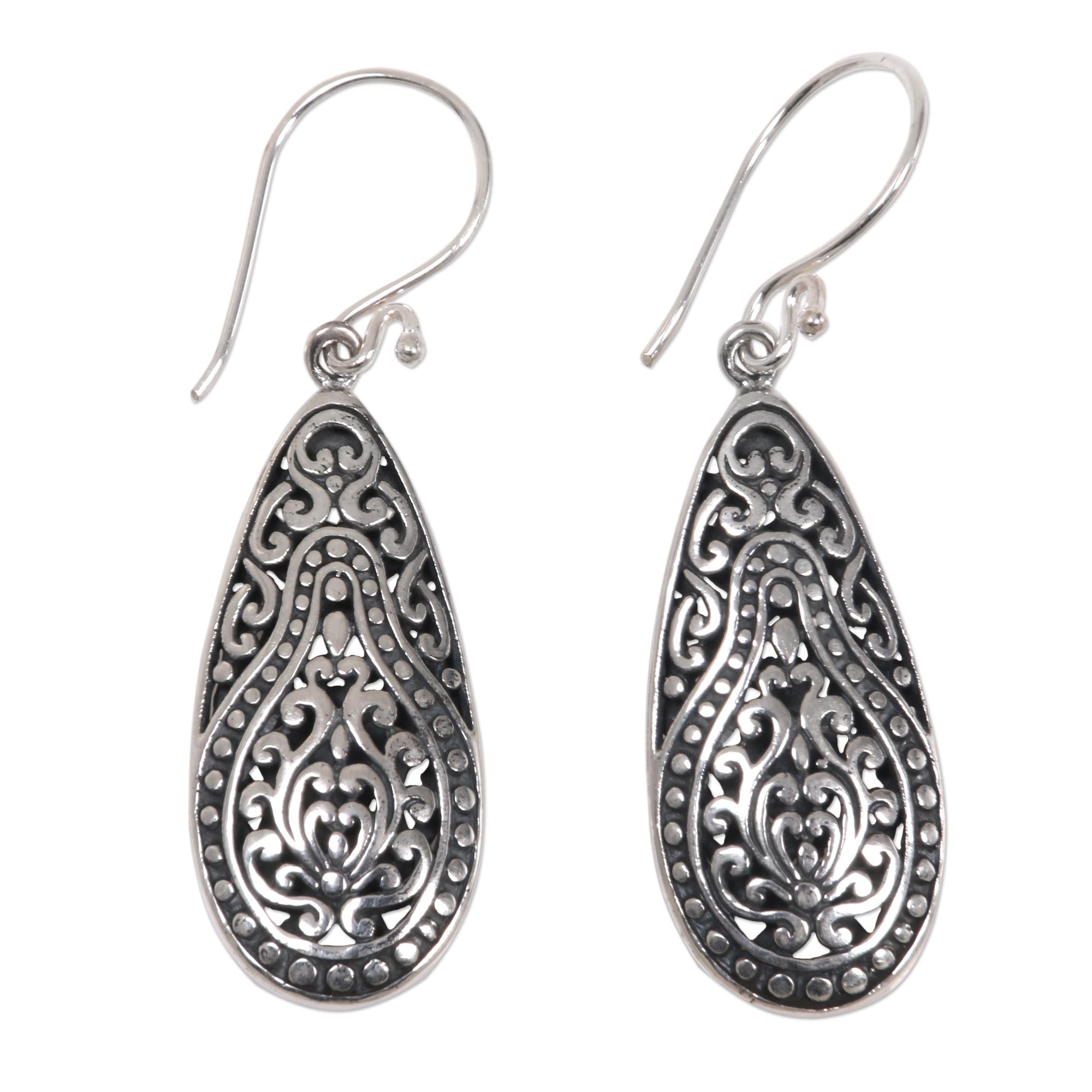 Premium Floral Pear Sterling Silver Dangle Earrings – Handcrafted in Bali