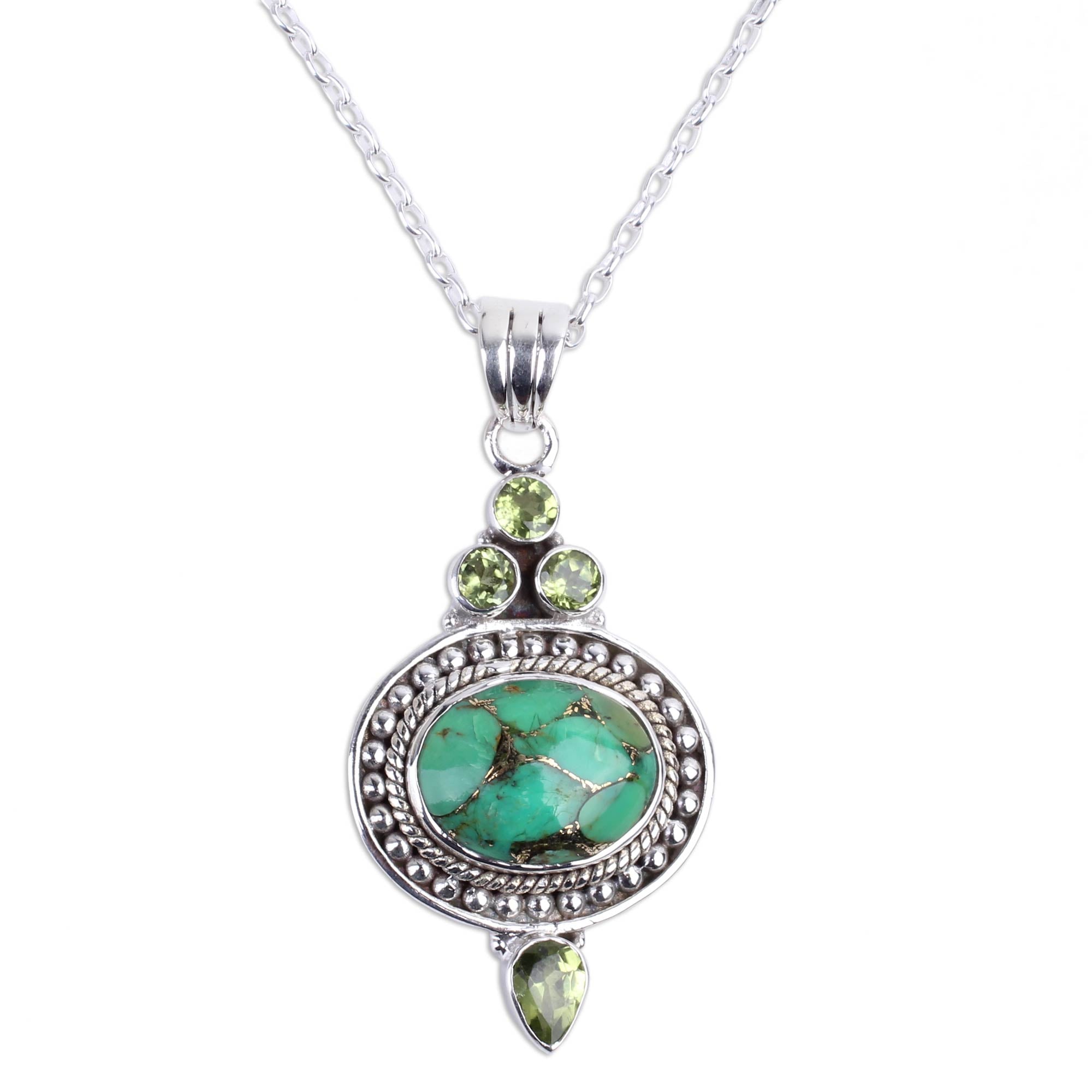 Premium Luminous Green Sky Peridot & Turquoise Pendant Necklace