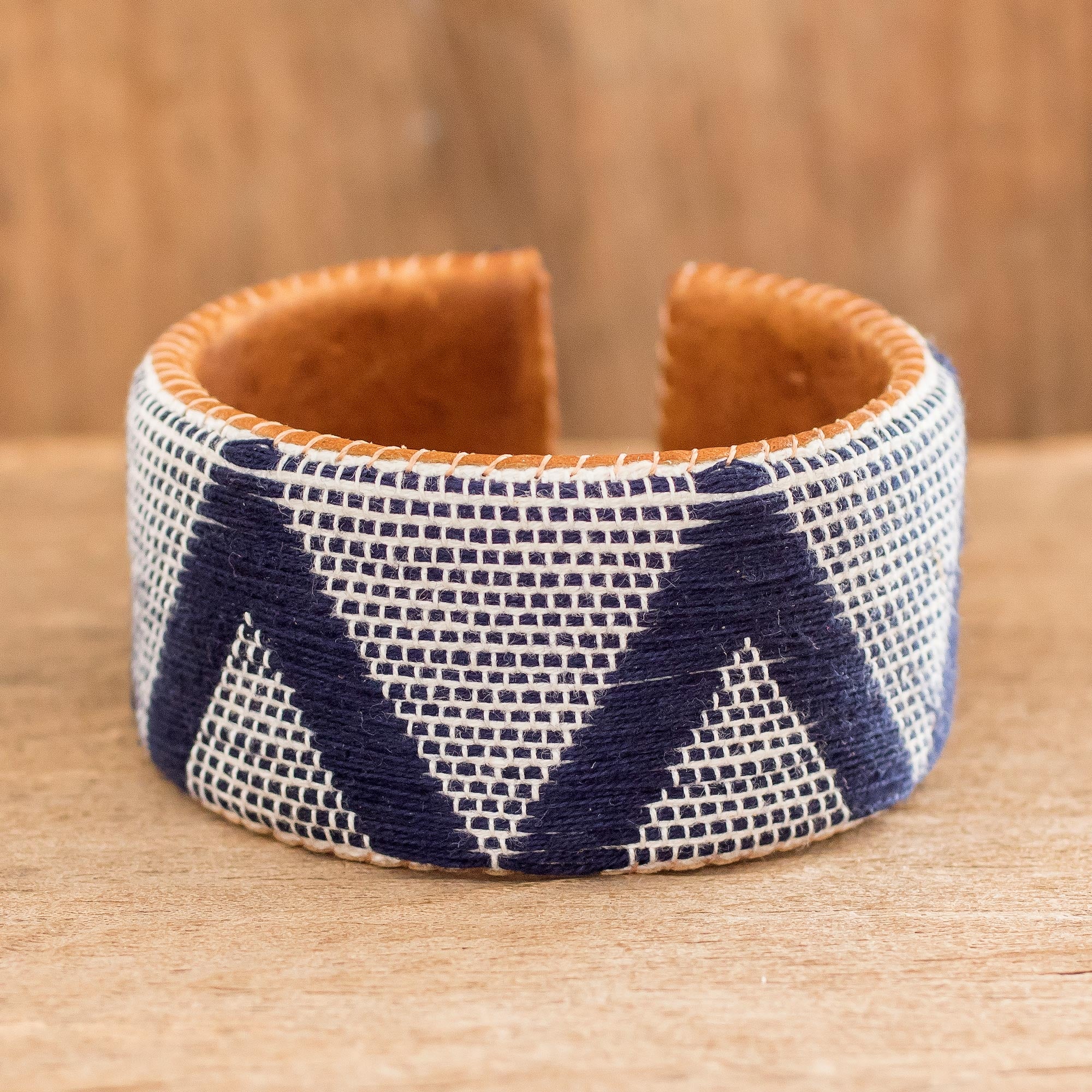 Premium Artisan Blue & White Leather Bracelet - Handcrafted in Guatemala