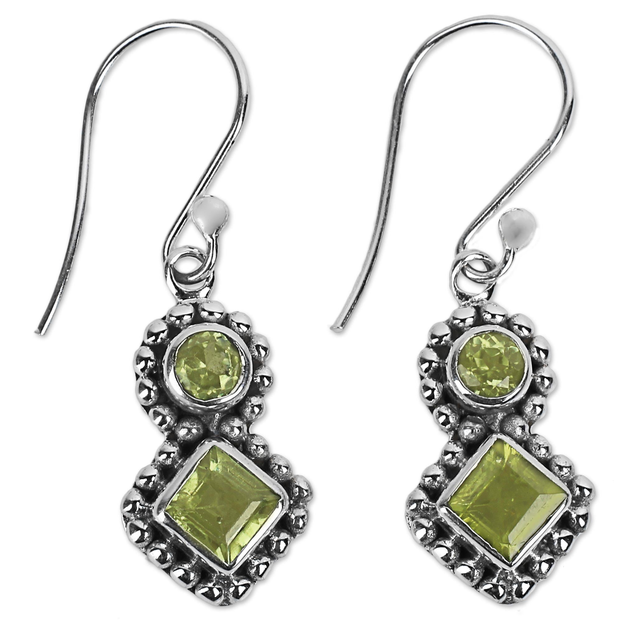 Premium Twin Aura Peridot & Silver Dangle Earrings - Handmade Elegance