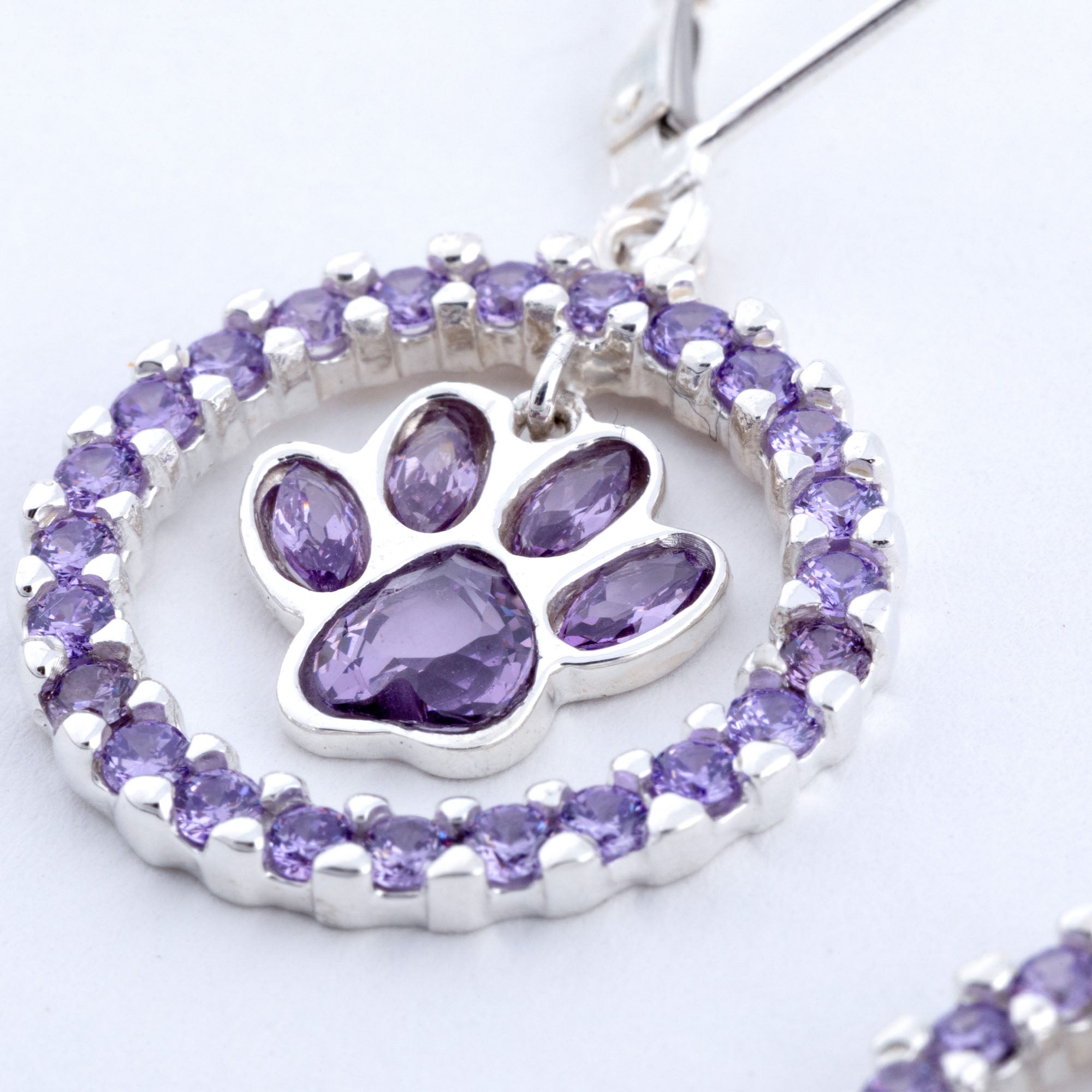 Premium Lavender Crystal Paw Print Dangle Earrings