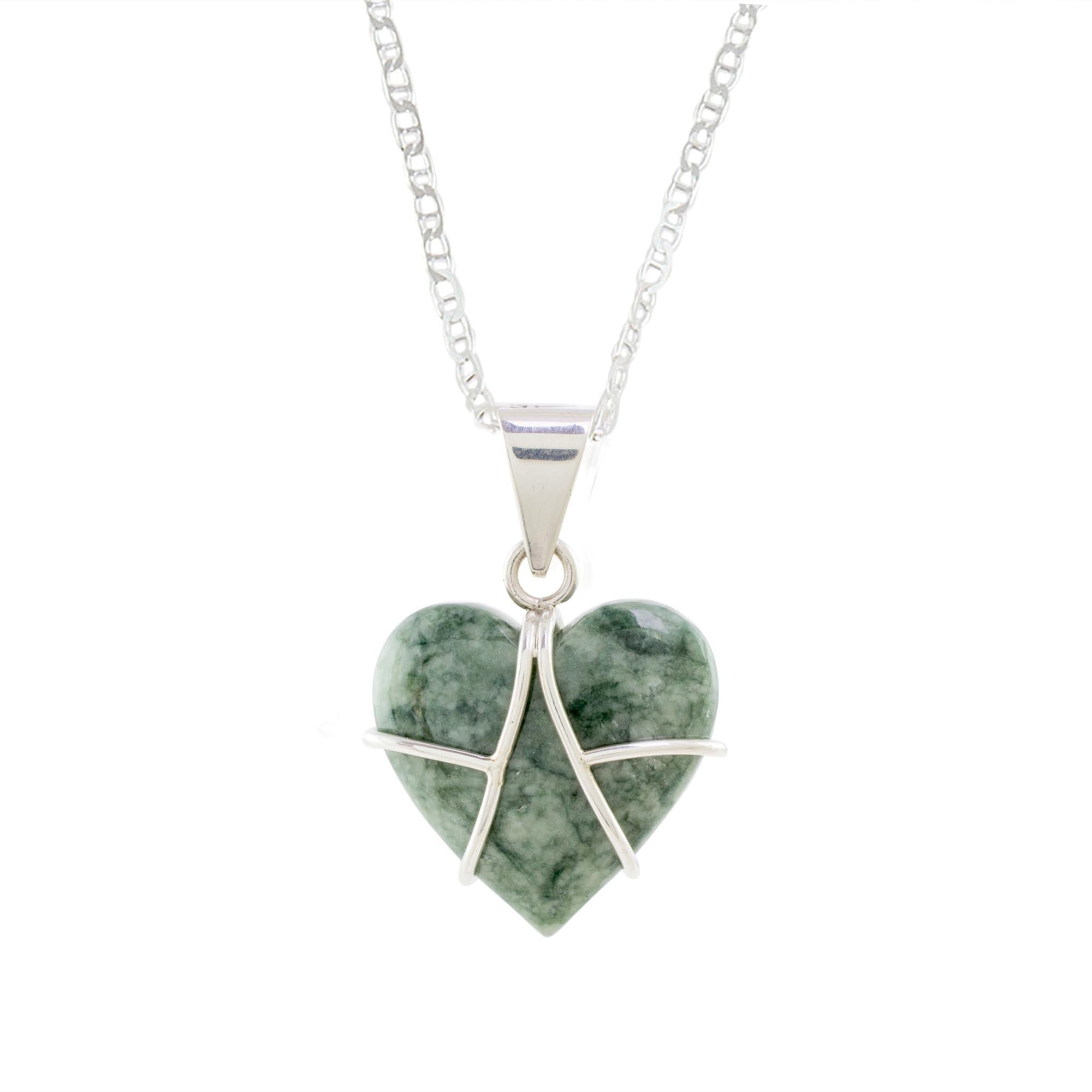 Premium Magical Destiny Jade & Sterling Silver Heart Pendant Necklace