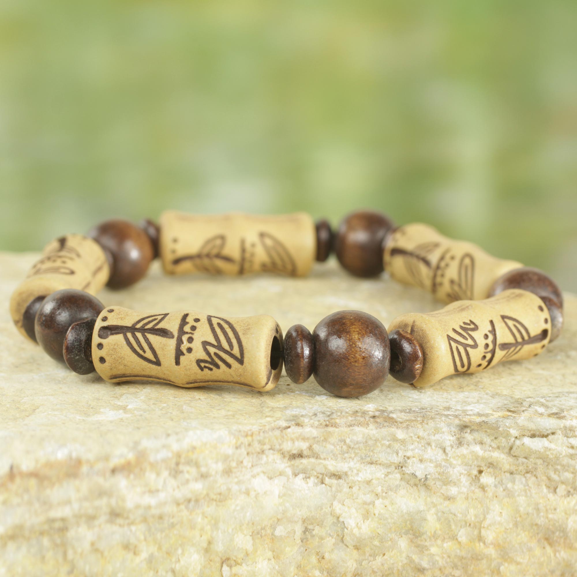 Premium Chocolate Escape Artisan Bracelet – Eco-Chic Sese Wood & Recycled Plastic