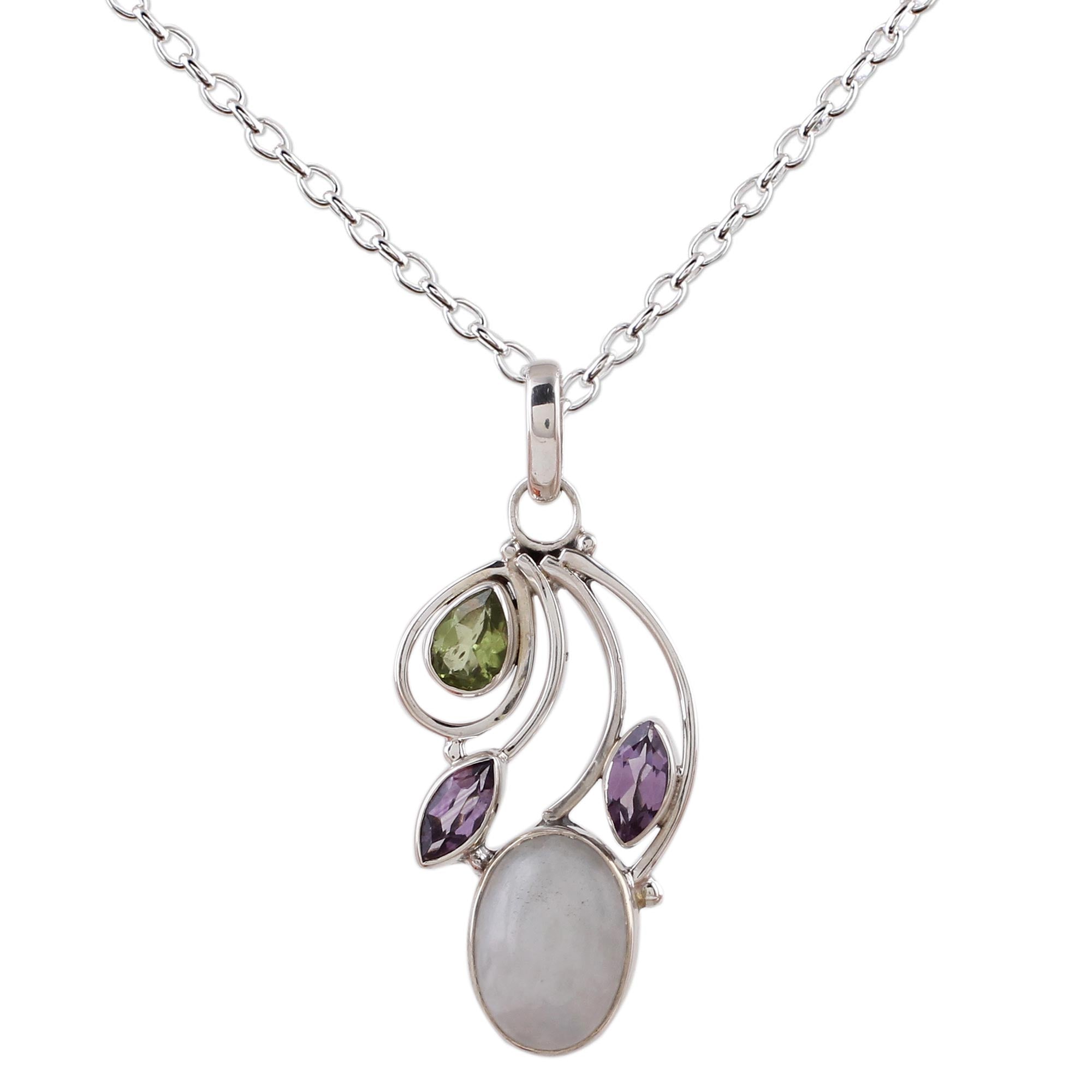 Premium Majestic Harmony Multi-Gemstone Silver Necklace