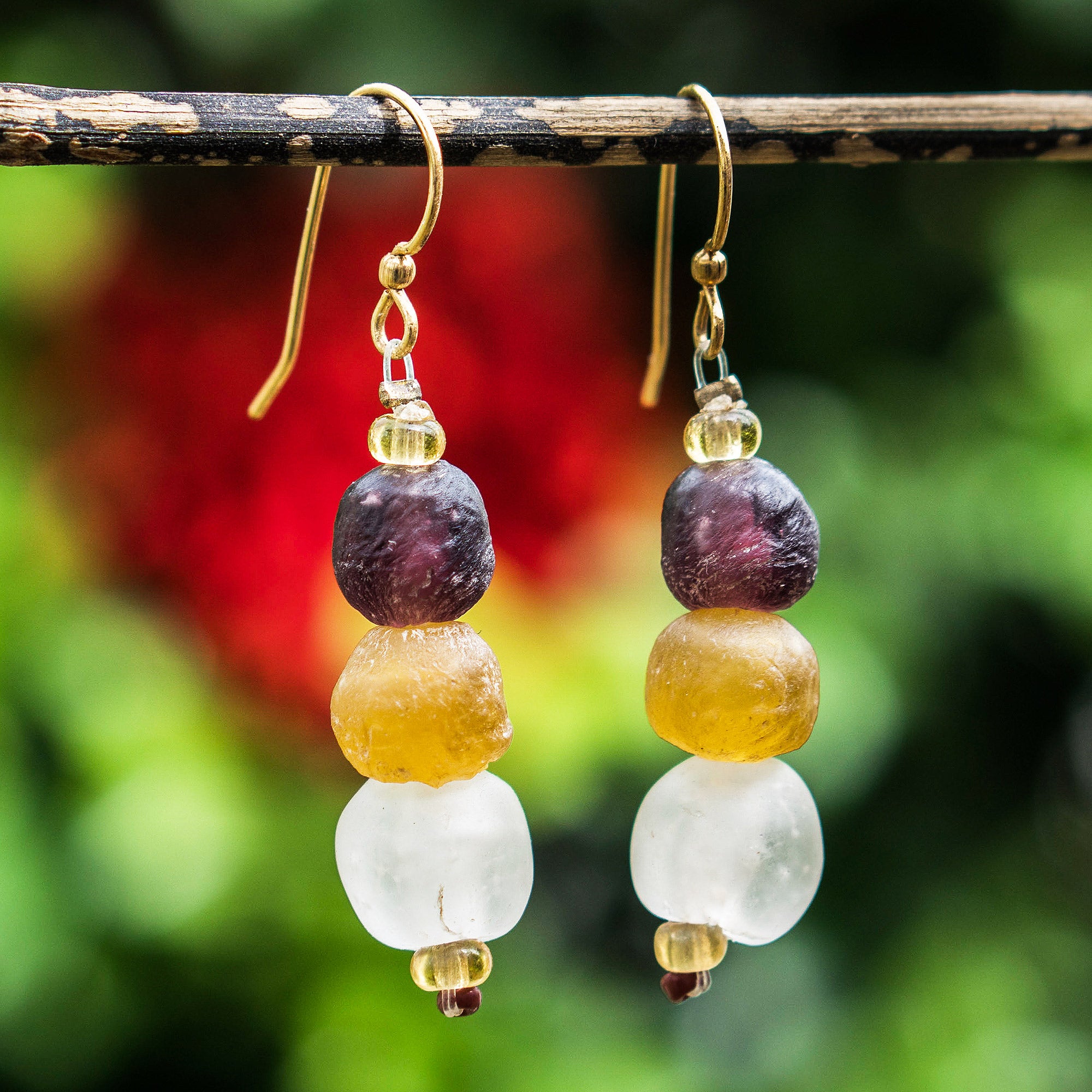 Premium Recycled Glass & Plastic Beaded Earrings - Eco-Chic Style from Ghana