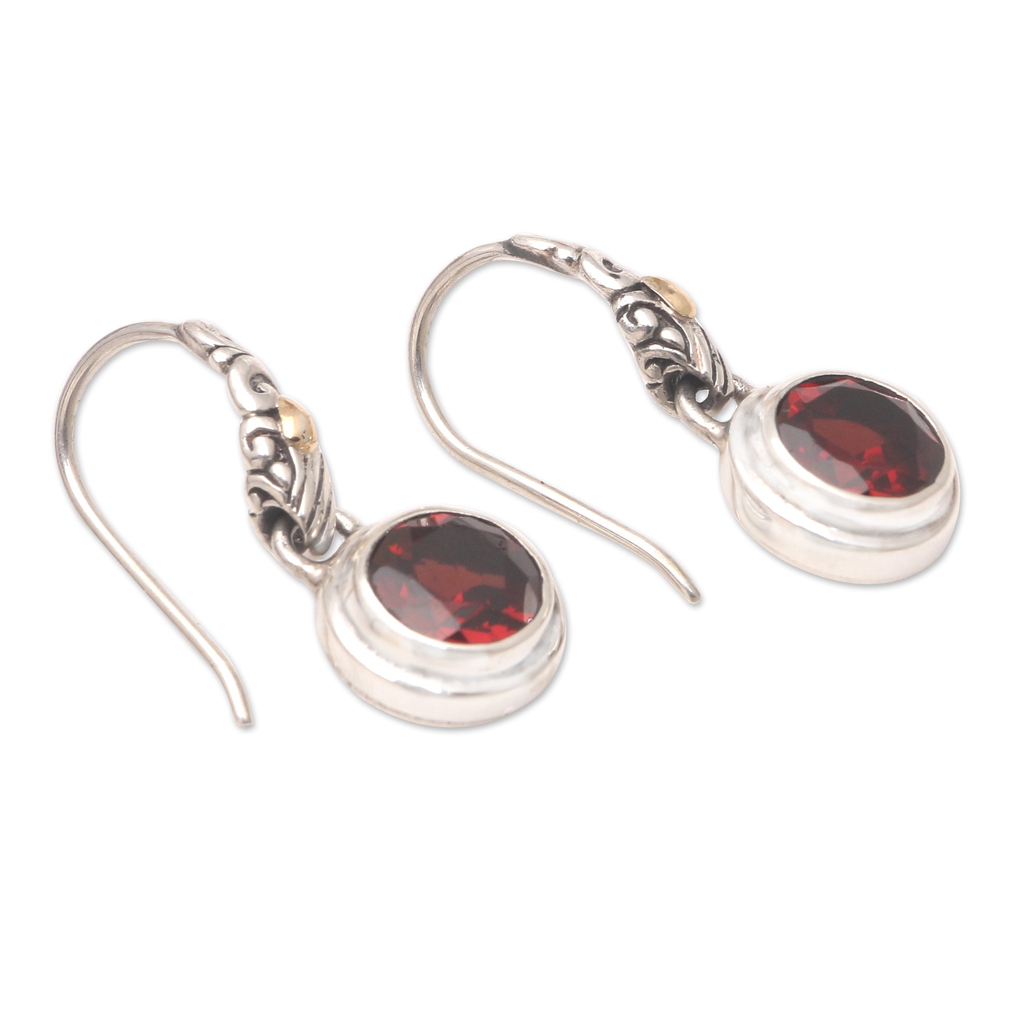 Premium Tropical Volcano Gold-Accented Garnet Dangle Earrings