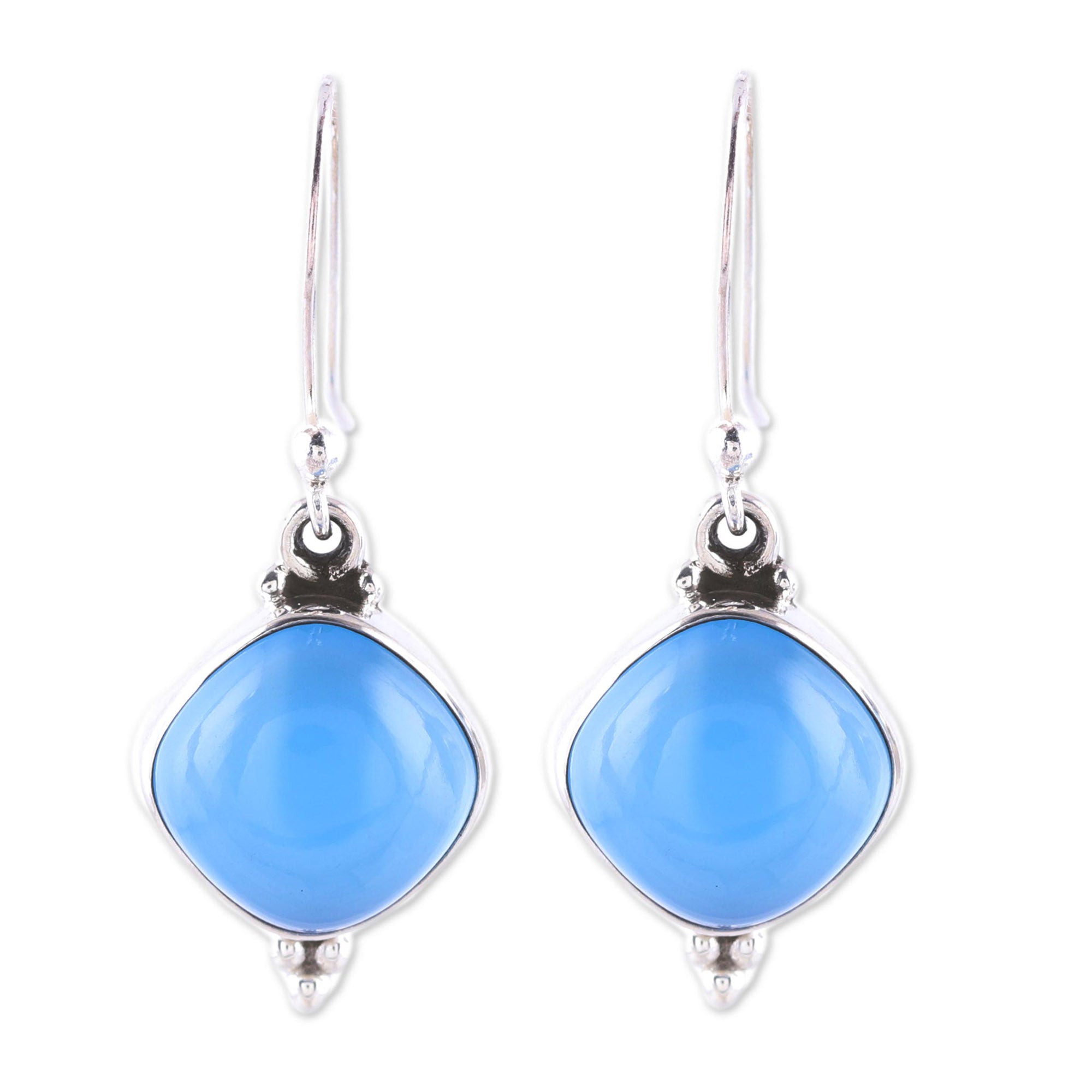 Premium Blue Chalcedony Dangle Earrings – Handcrafted Sterling Silver Jewelry from India