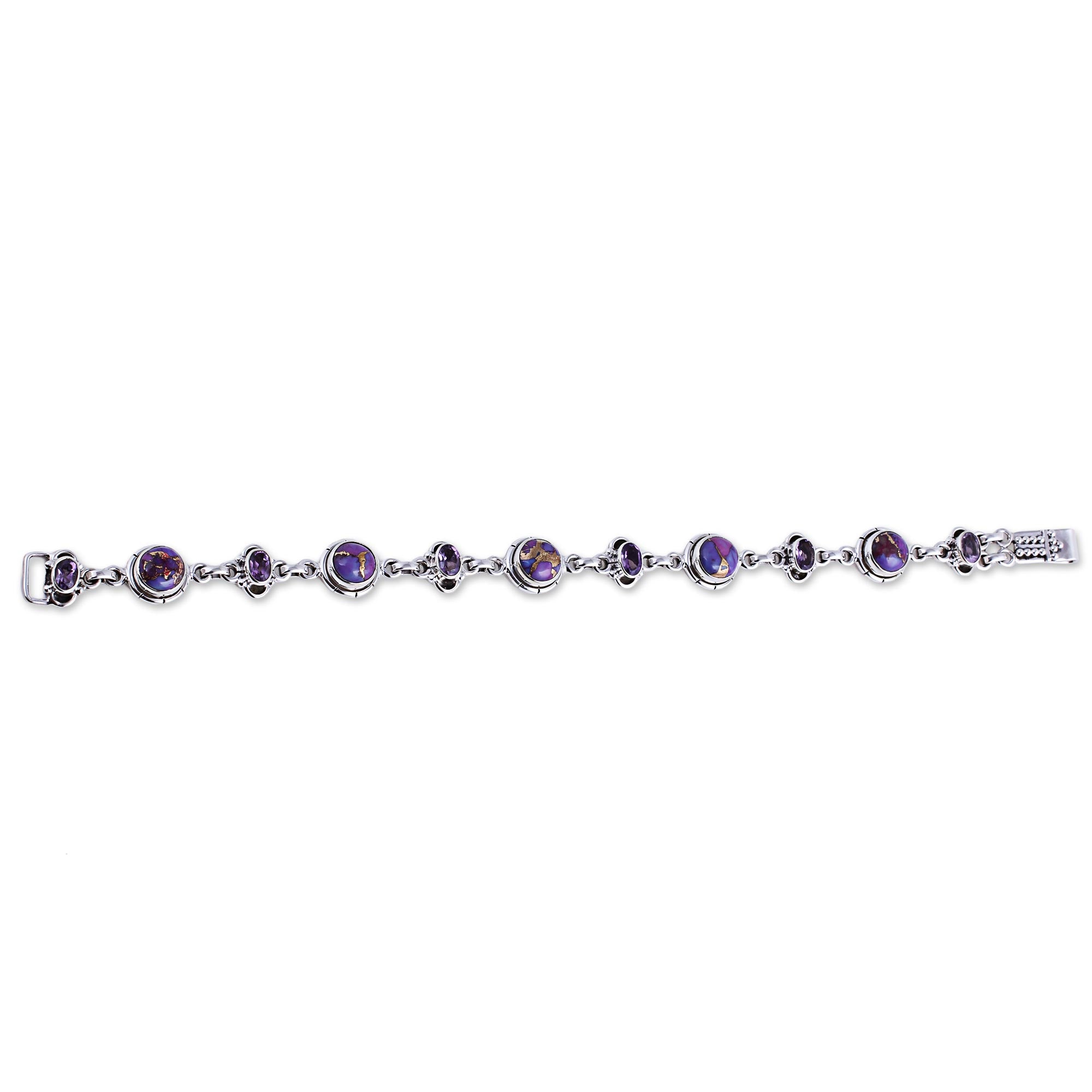 Premium Amethyst & Purple Turquoise Sterling Silver Bracelet