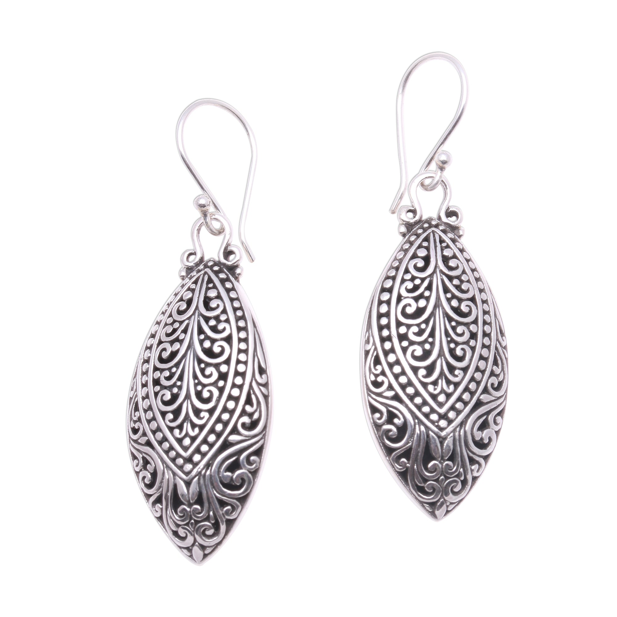 Premium Marquise Swirl Sterling Silver Dangle Earrings – Handcrafted in Bali