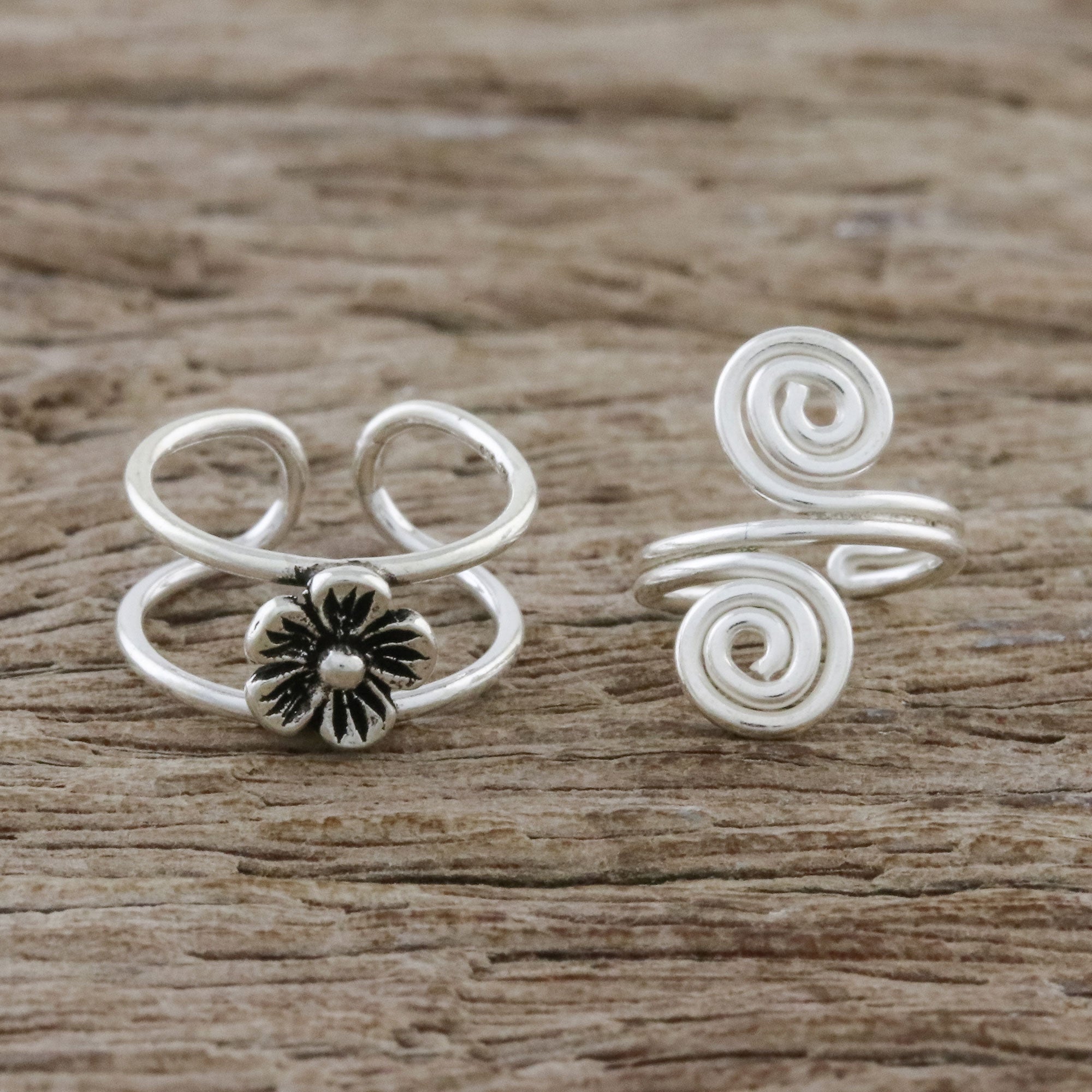 Premium Sterling Silver Floral & Spiral Ear Cuffs – Handcrafted in Thailand