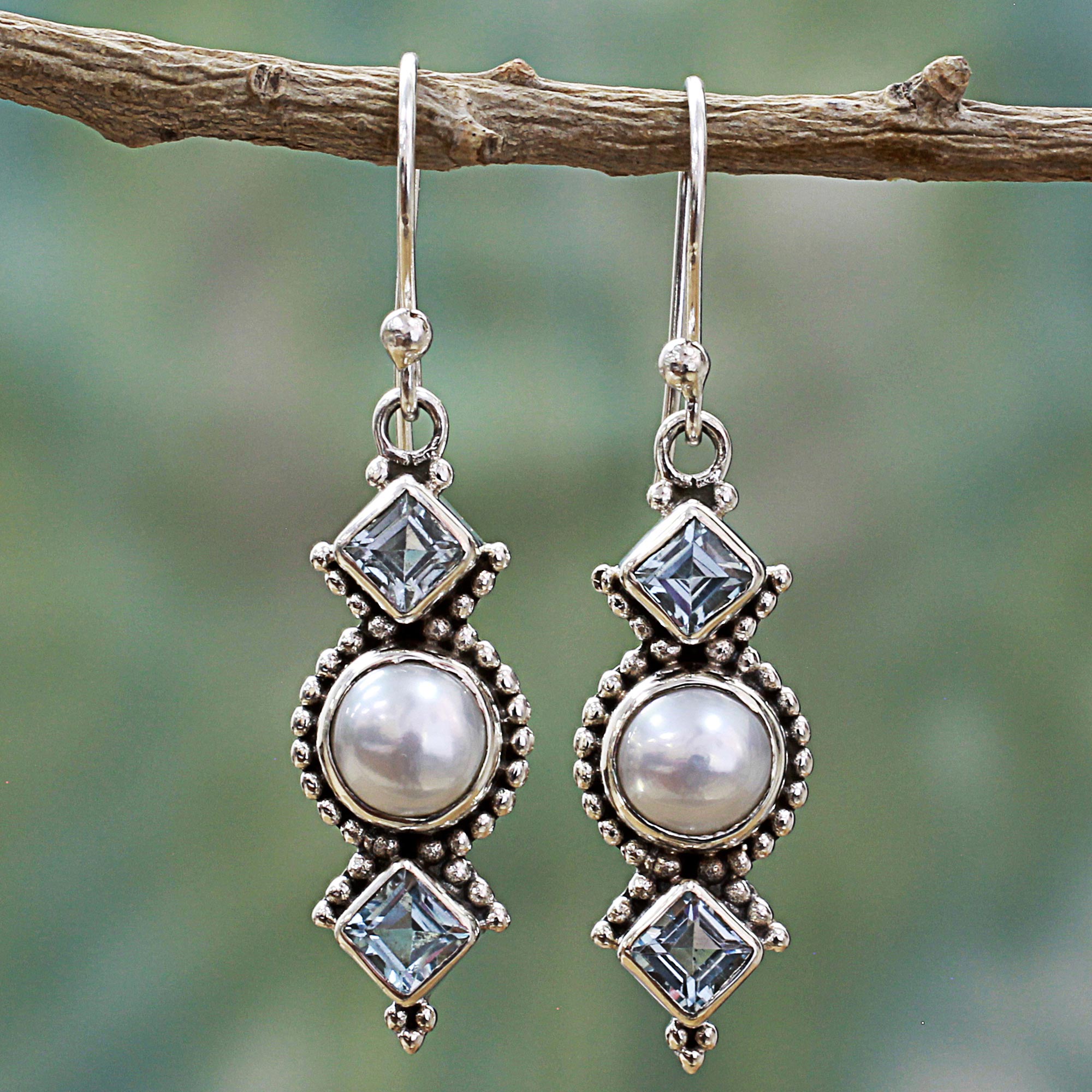 Premium Marine Allure Gemstone & Pearl Dangle Earrings