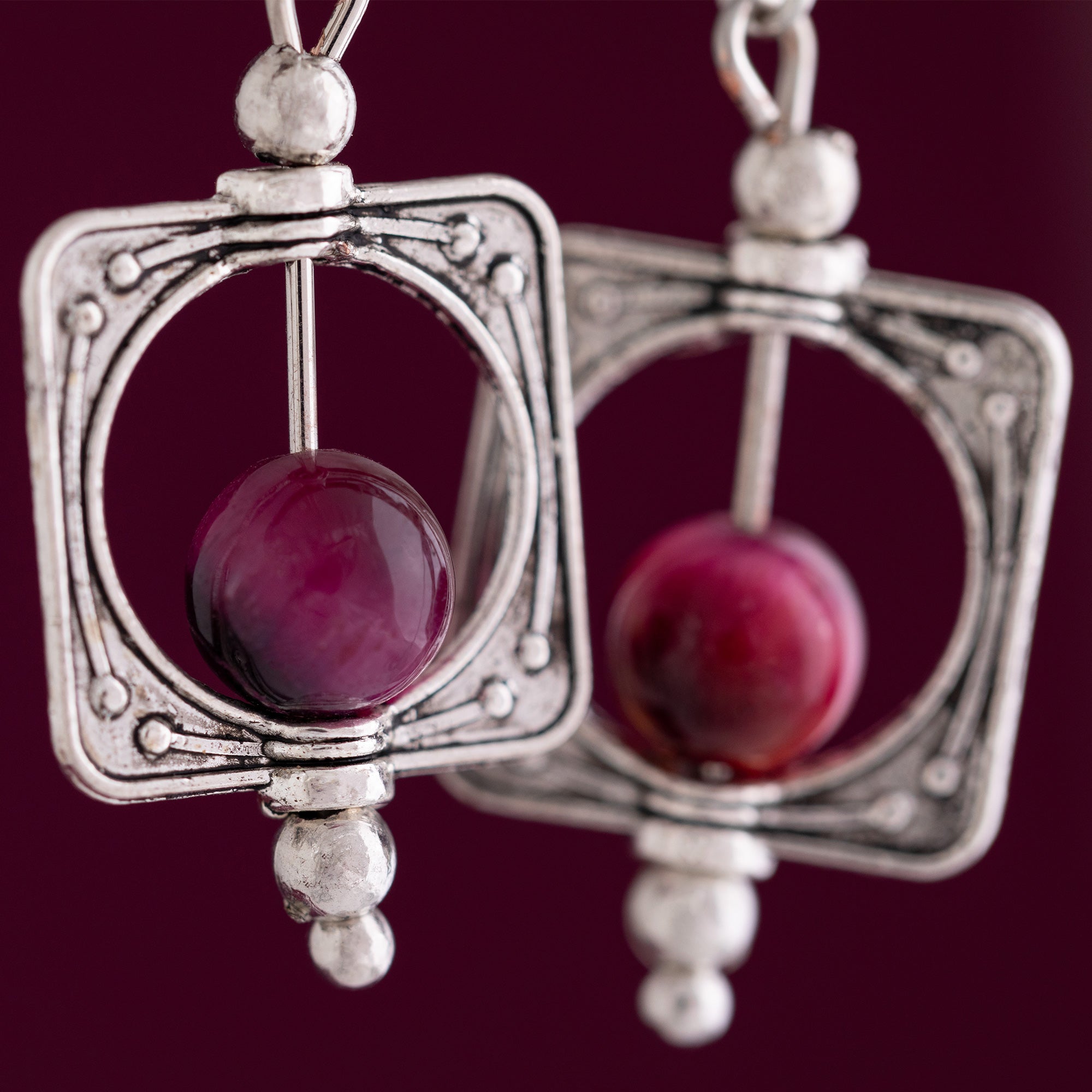 Premium Amethyst & Silver Bead Earrings