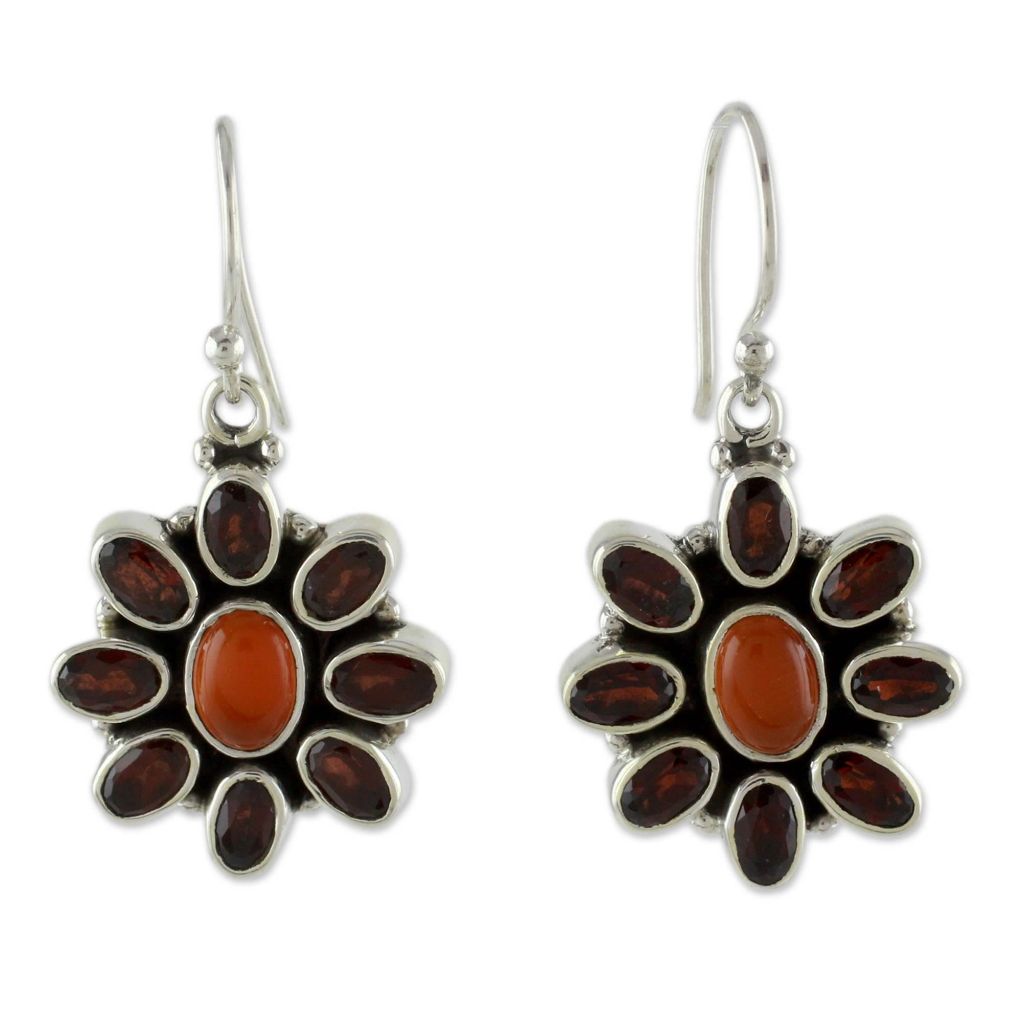 Ultimate Passion Carnelian & Garnet Floral Earrings - Premium Sterling Silver