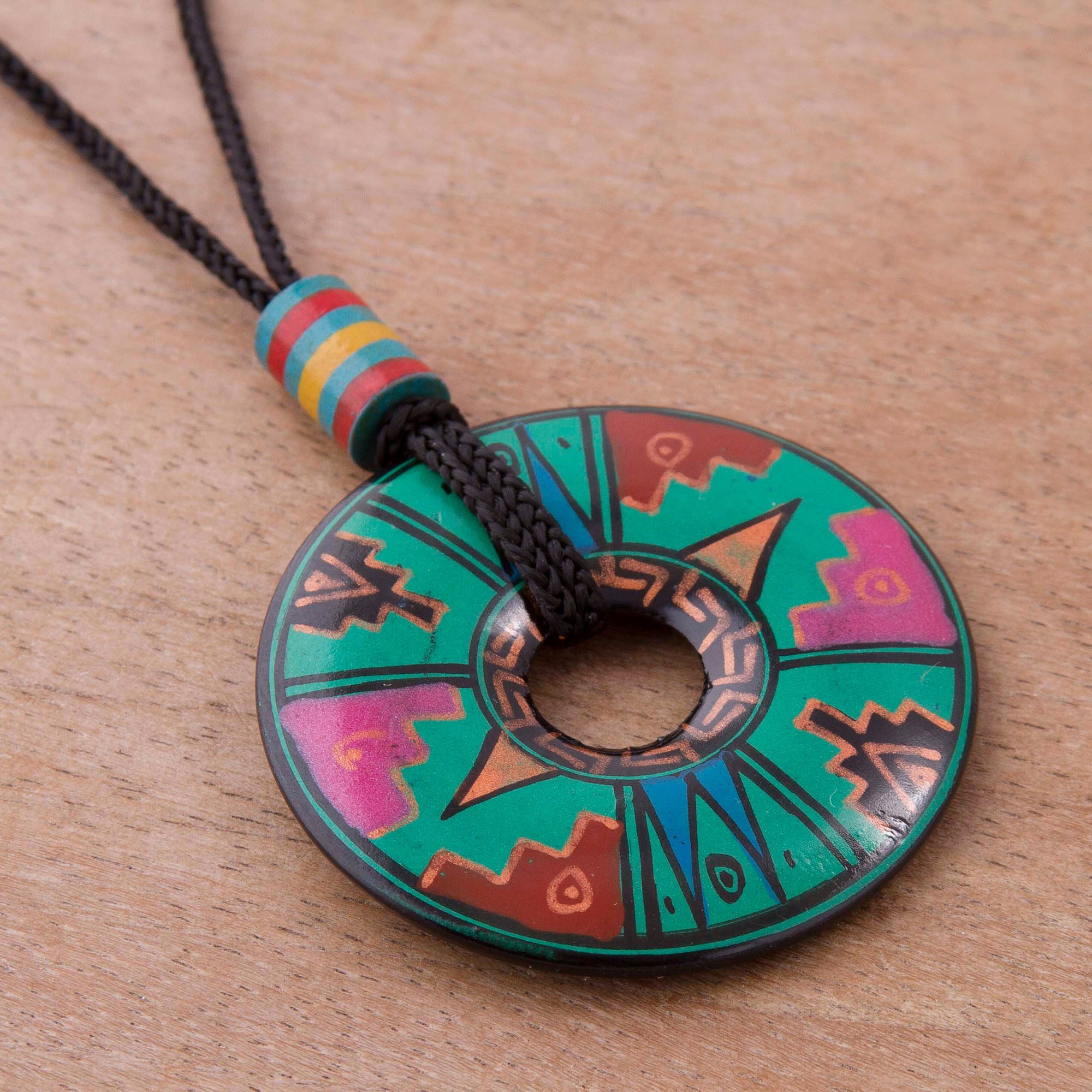 Premium Jade Princess Necklace - Handcrafted Peruvian Ceramic Pendant with Inca-Inspired Design