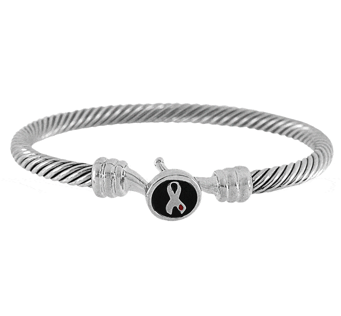 Premium Diabetes Awareness Hook Bangle Bracelet - Silver Tone