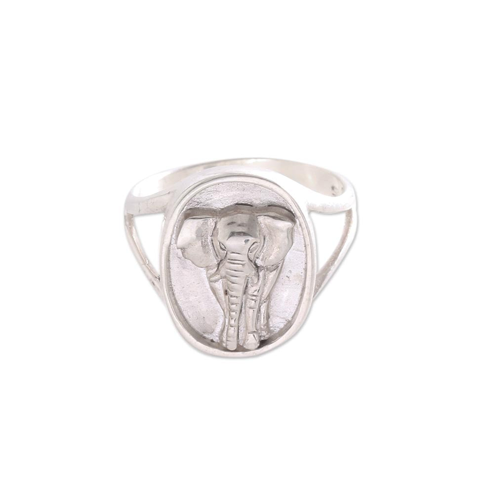 Premium Sterling Silver Elephant Signet Ring - Handcrafted in Bali