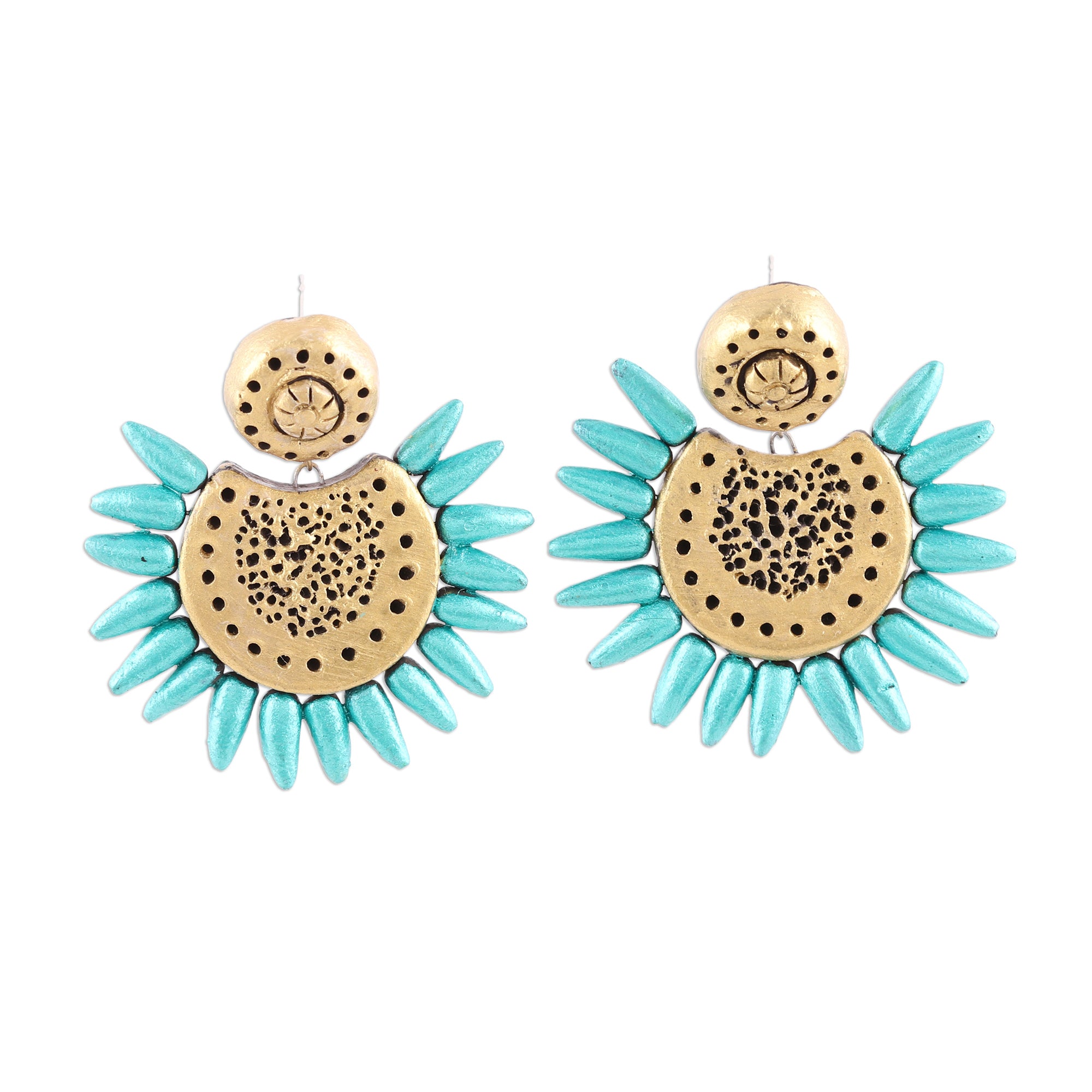 Premium Green Corona Ceramic Dangle Earrings – Handcrafted in India