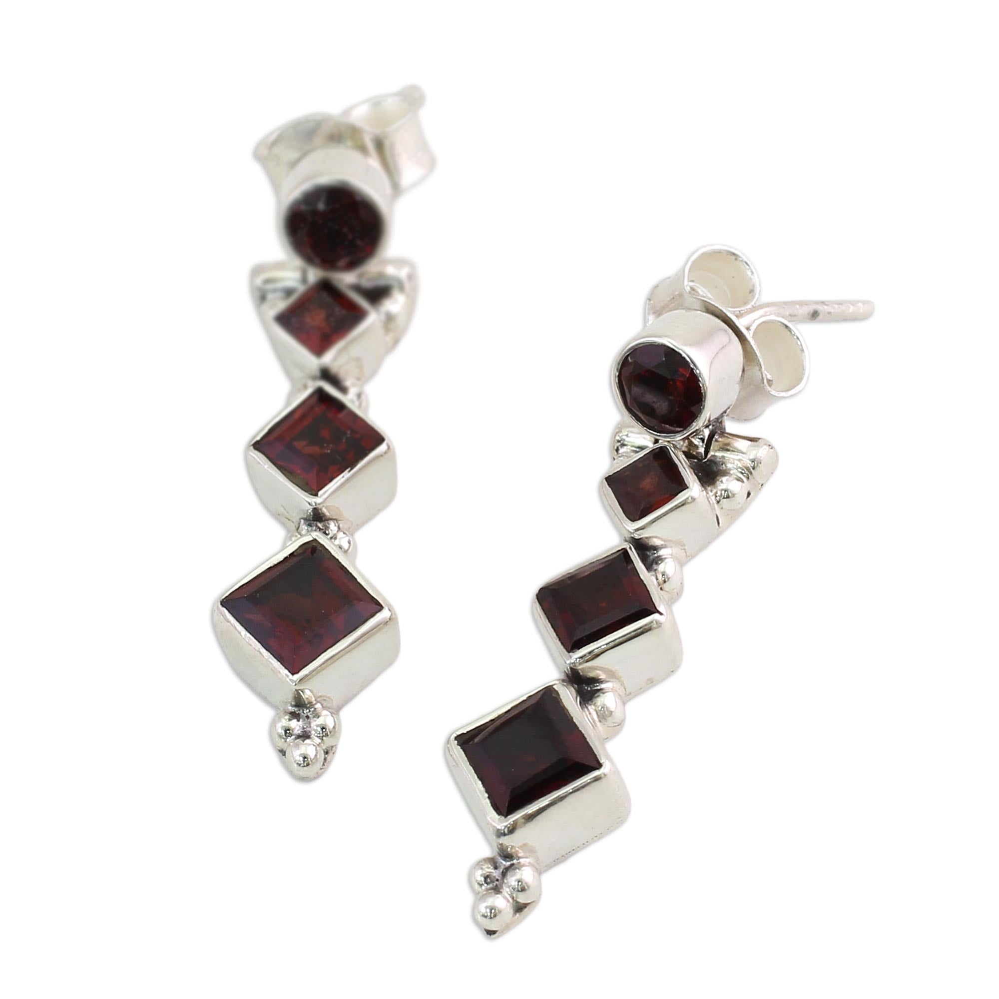 Premium Handcrafted Sterling Silver Garnet Earrings - Ravishing Red Elegance