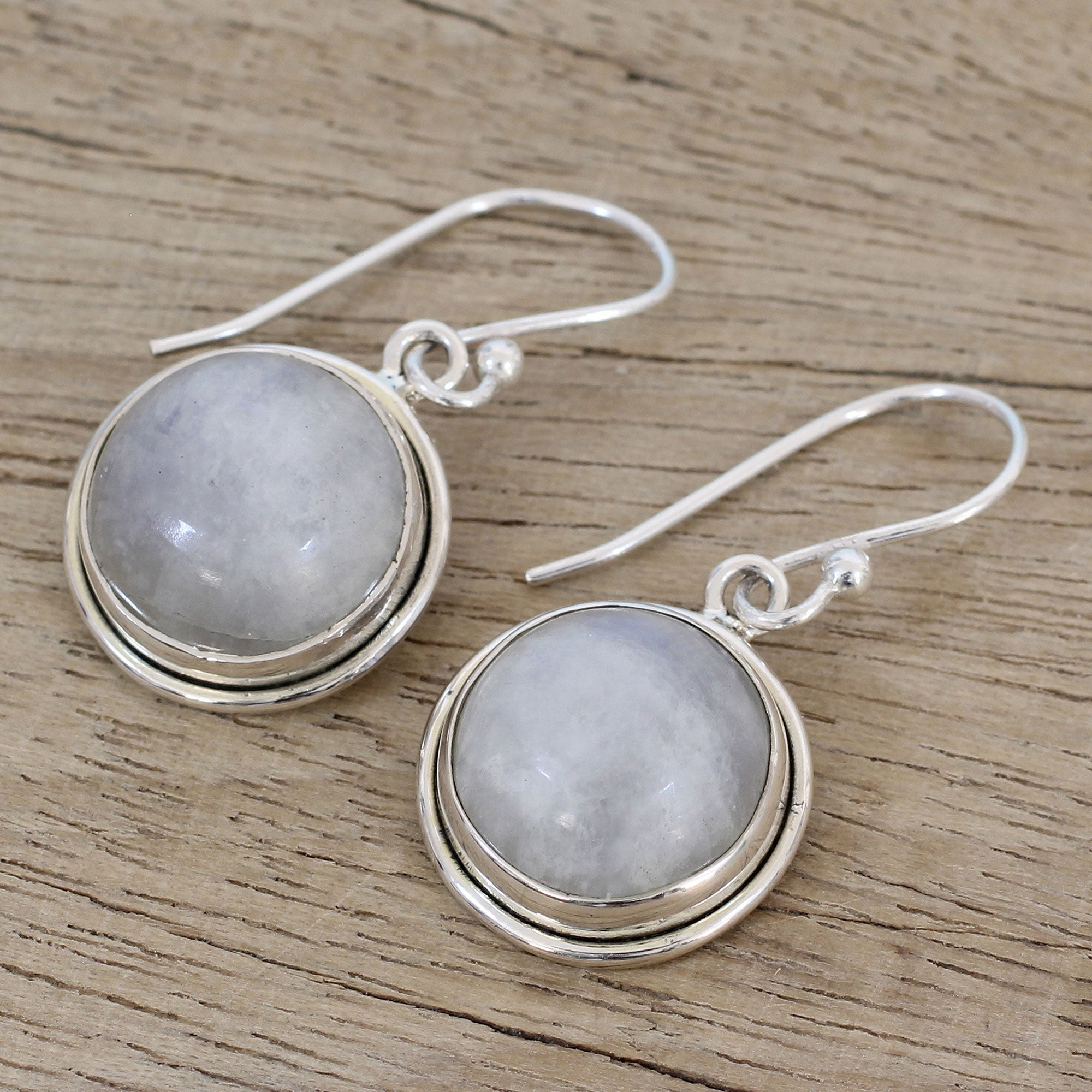 Premium Alluring Mist Rainbow Moonstone Dangle Earrings - Handcrafted by Indian Artisans