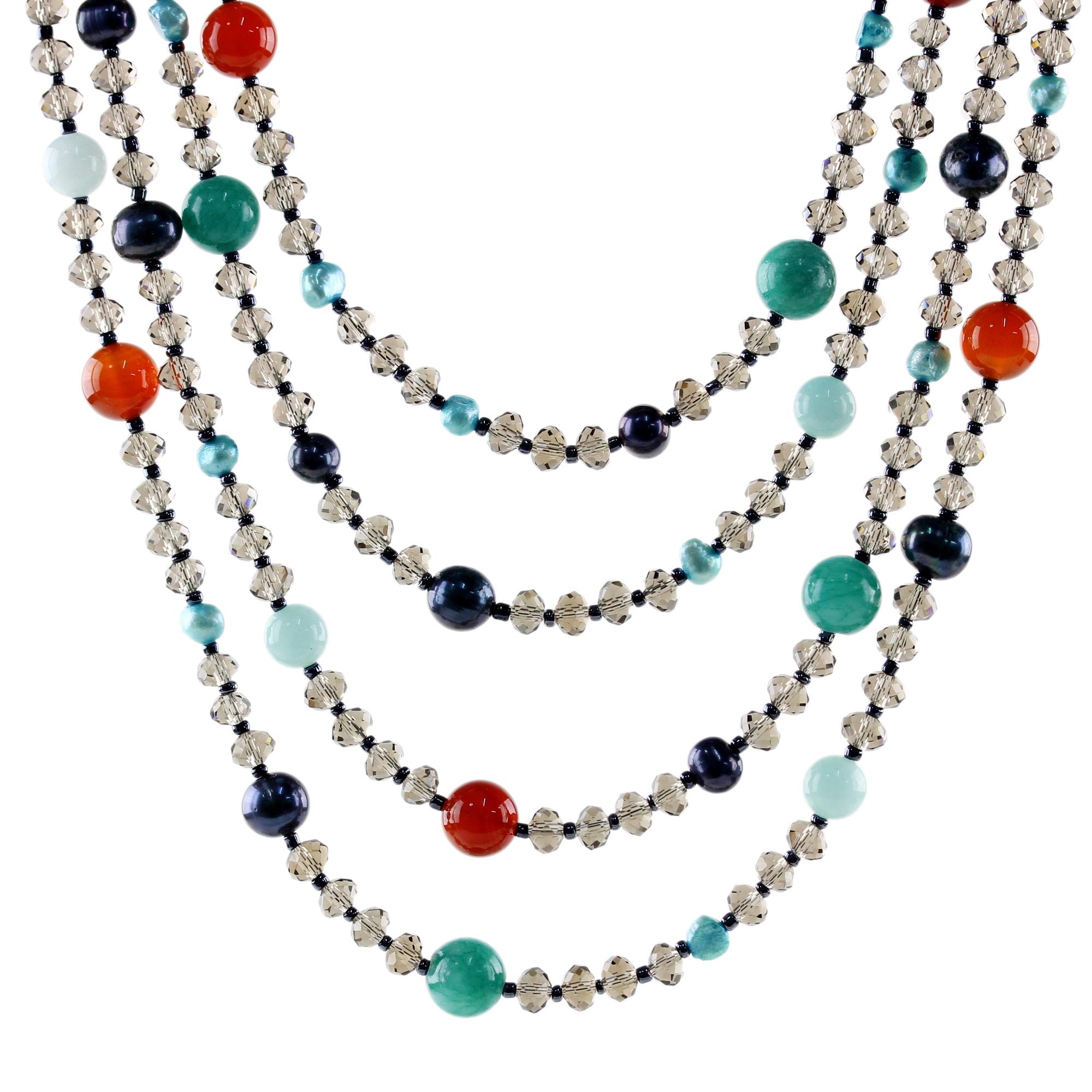 Premium Multicolor Beaded Gem Necklace with Cultured Pearls