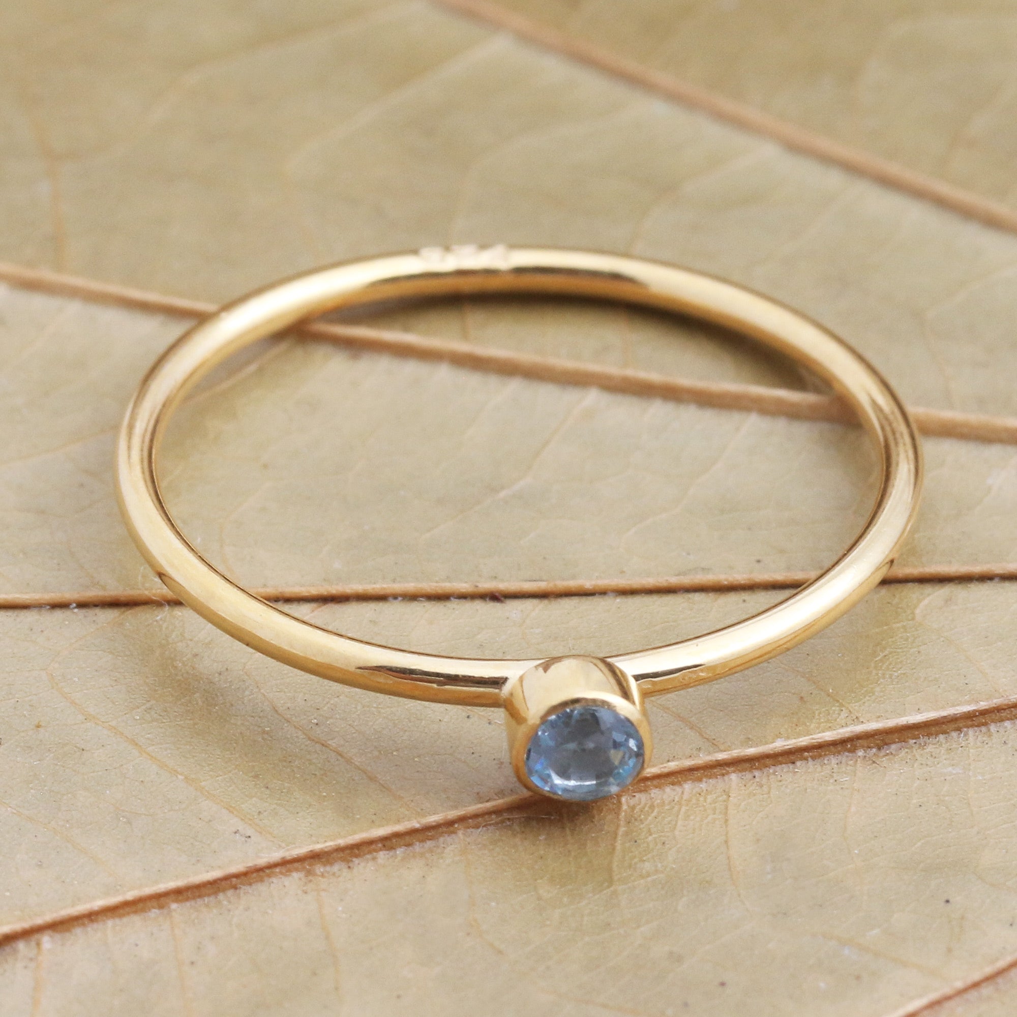 Premium 18k Gold Plated Solitaire Ring with Sky Blue Quartz