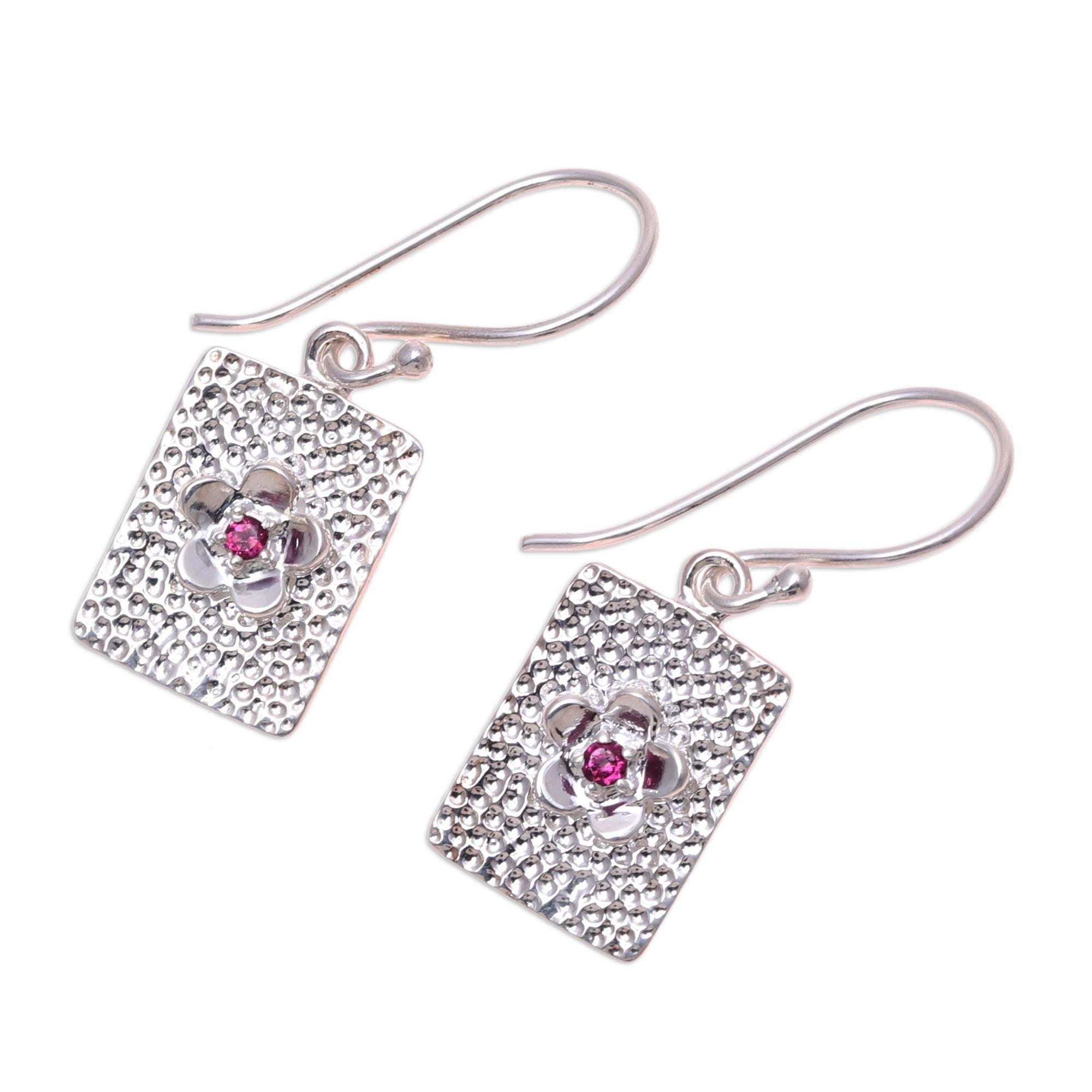 Premium Floral Garnet Dangle Earrings - Handcrafted Sterling Silver Jewelry from India