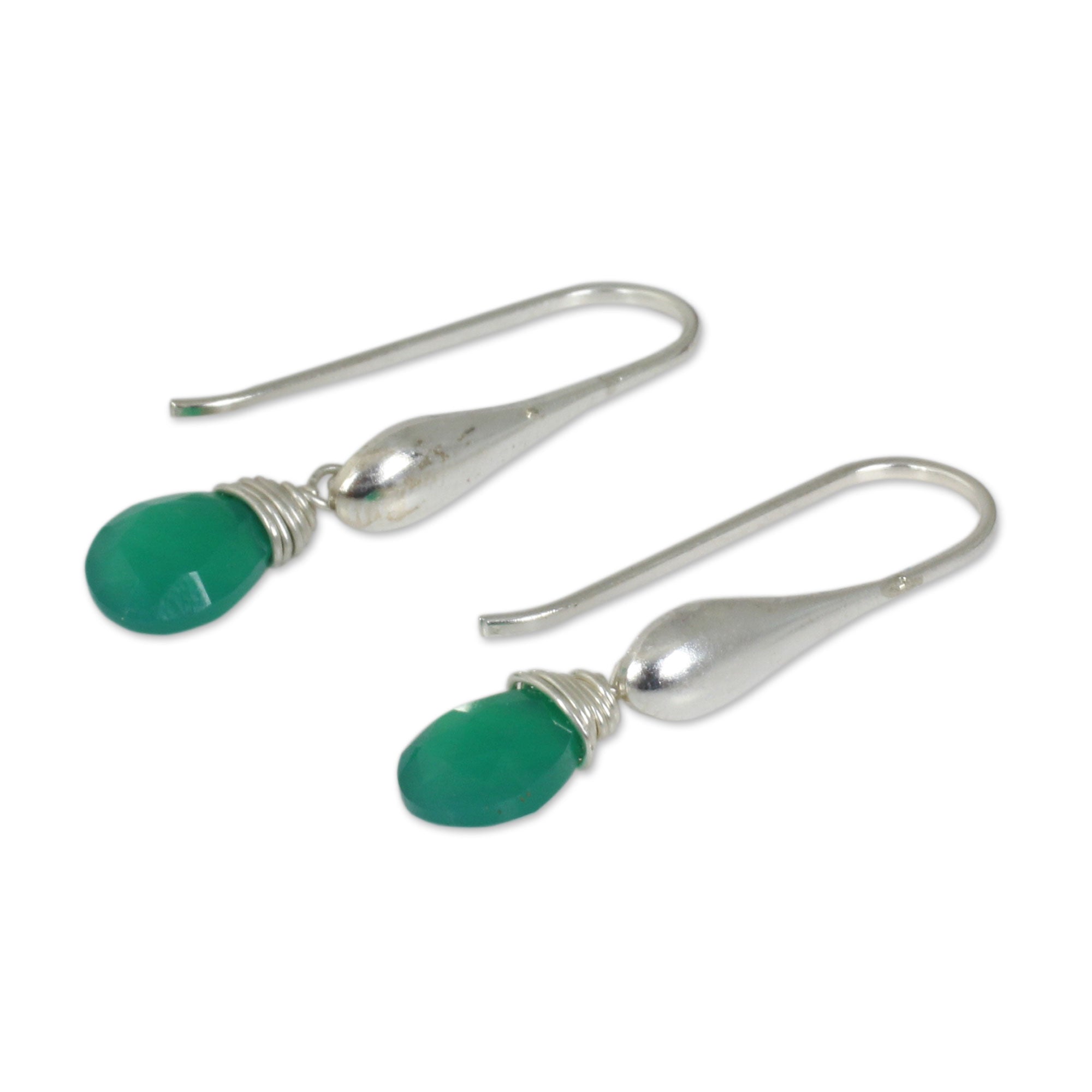 Premium Green Onyx Sterling Silver Dangle Earrings - Sophisticated Elegance