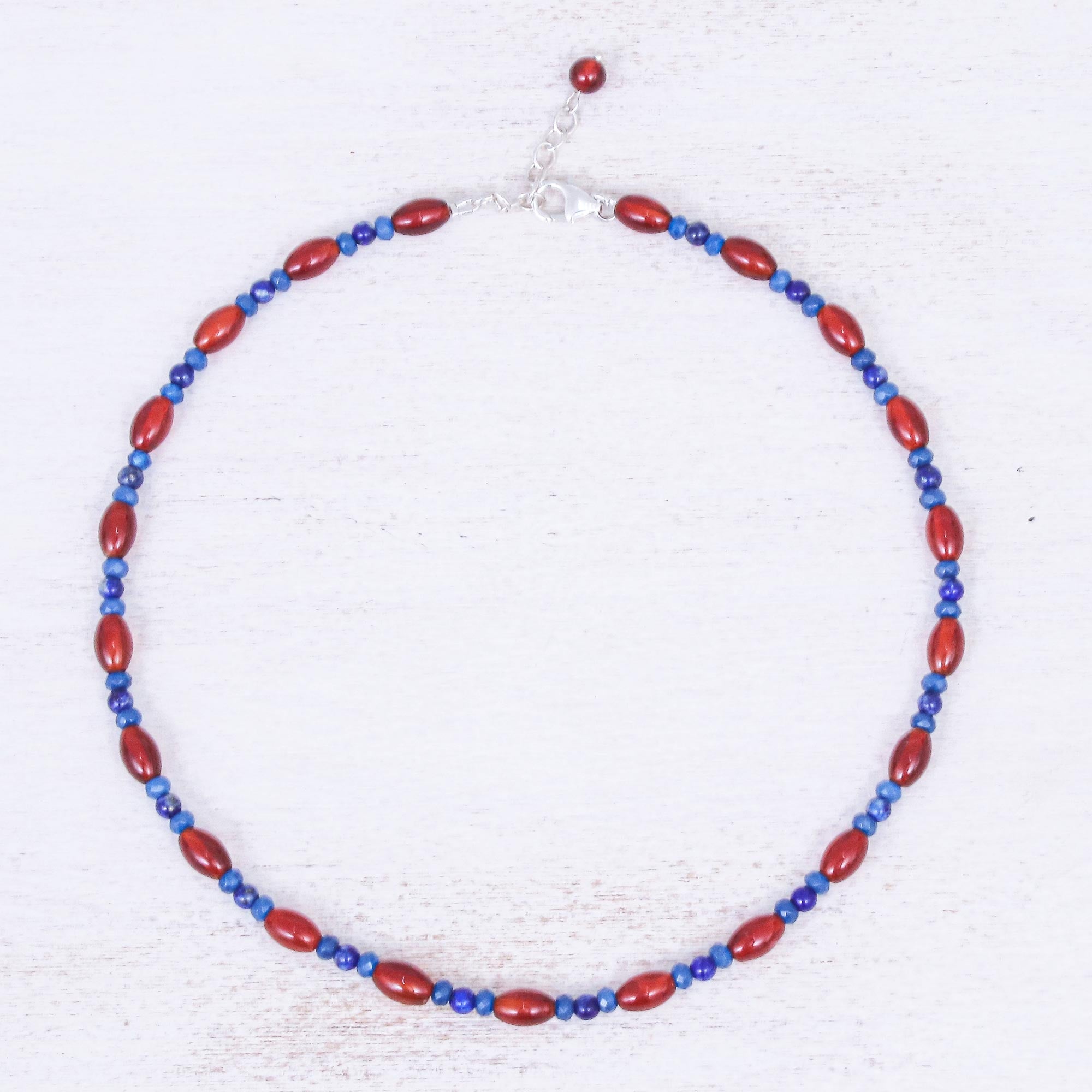 Premium Handmade Carnelian & Lapis Lazuli Beaded Necklace - Candy Luck Collection