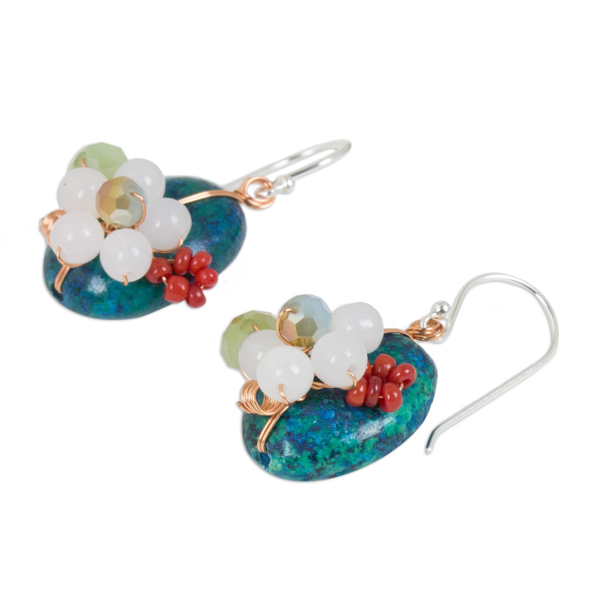 Premium Garden Bliss Teal Multi-Gem Earrings - Handmade in Thailand