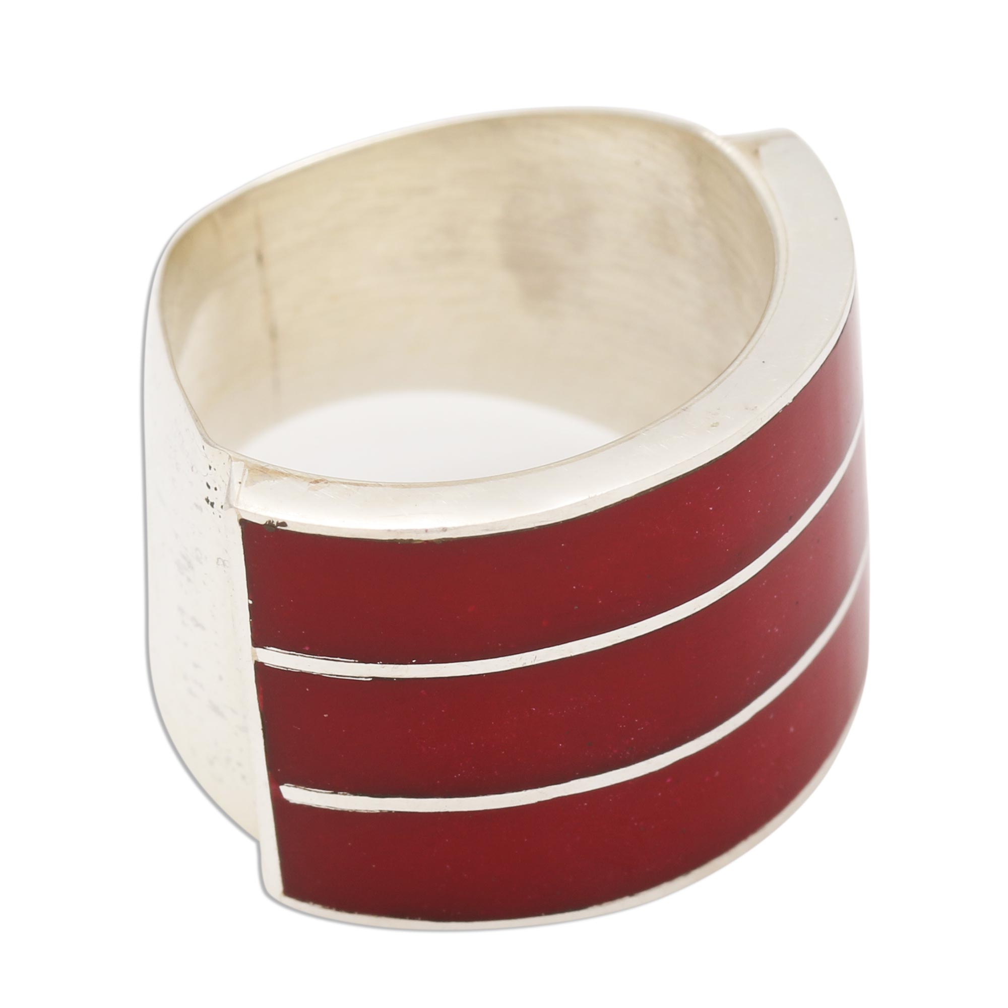 Premium Red Triple Band Ring - Sterling Silver & Red Resin Jewelry