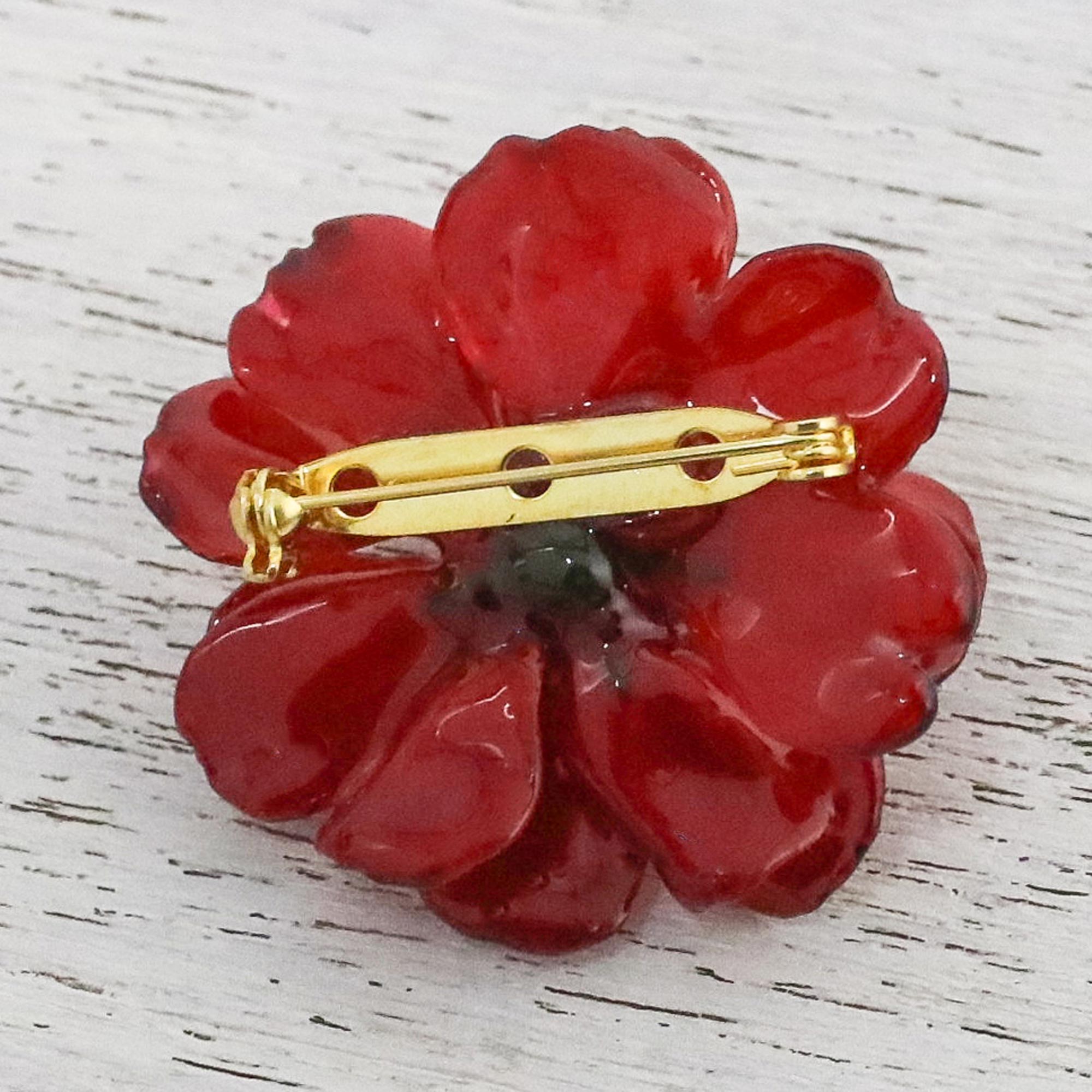 Premium Crimson Aster Brooch - Handcrafted Gold-Plated Floral Pin