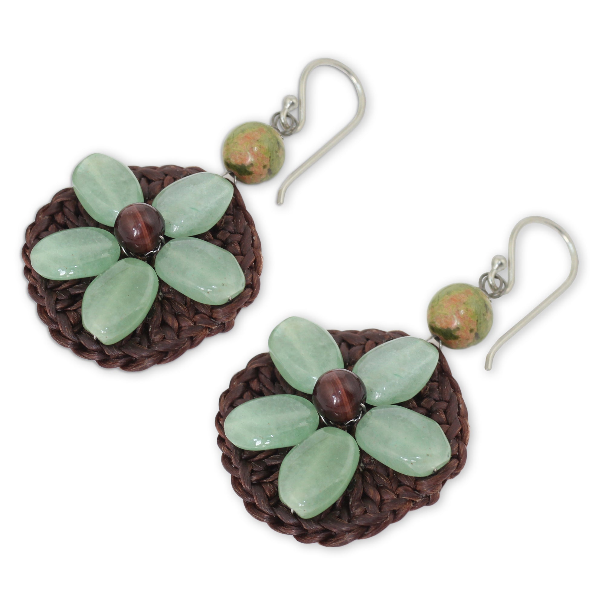 Premium Pastel Daisy Crochet Earrings with Green Quartz & Sterling Silver