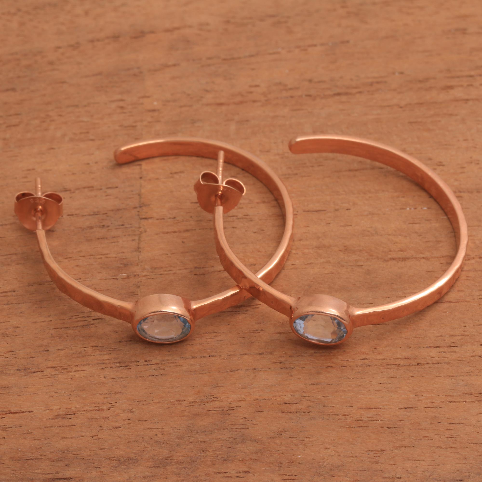 Premium Paradox Rose Gold Plated Blue Topaz Elegant Hoop Earrings